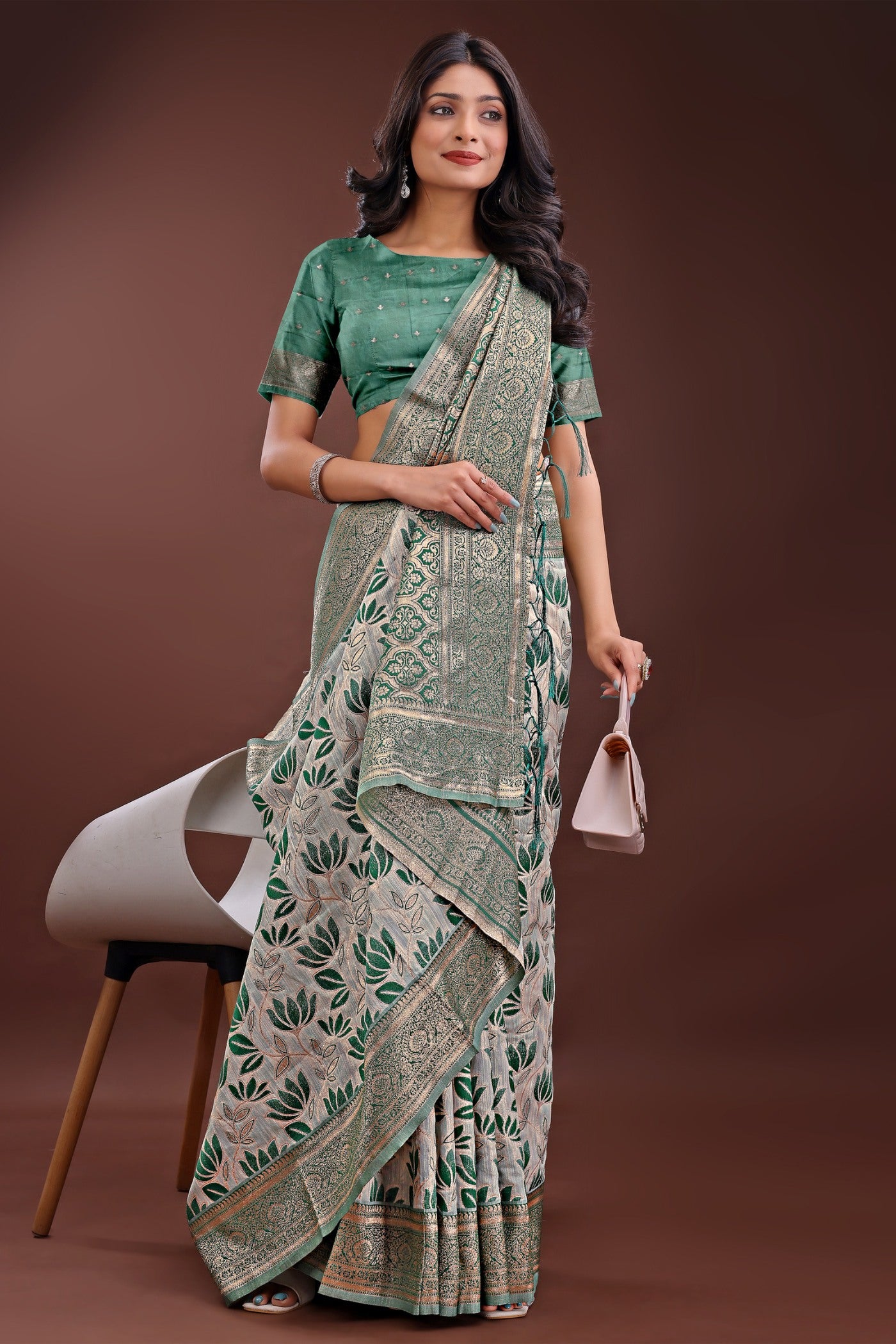 Buy MySilkLove Sea Green Linen Cotton Saree Online