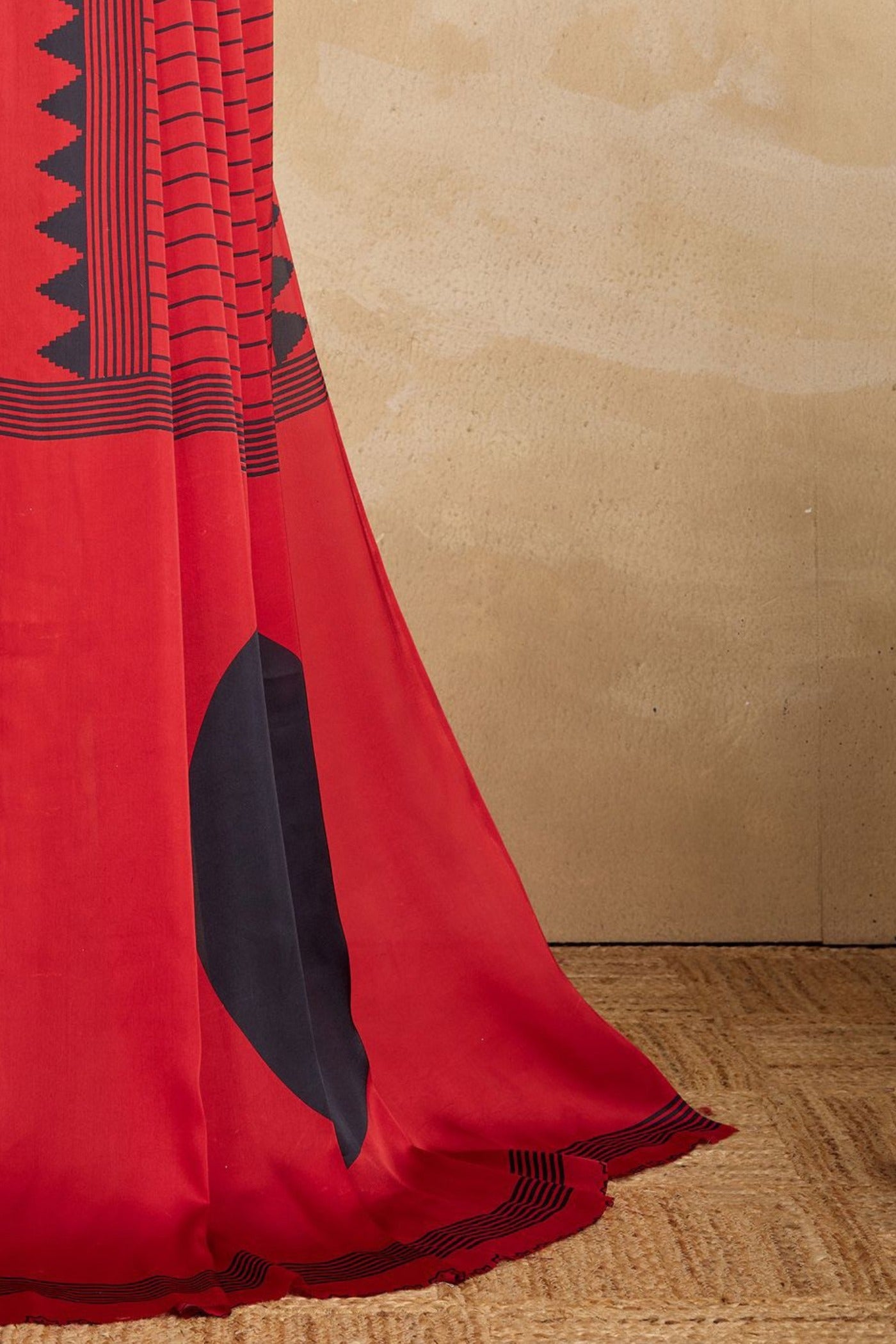 Buy MySilkLove Pomegranate Red Ajrakh Printed Satin Crepe Silk Saree Online