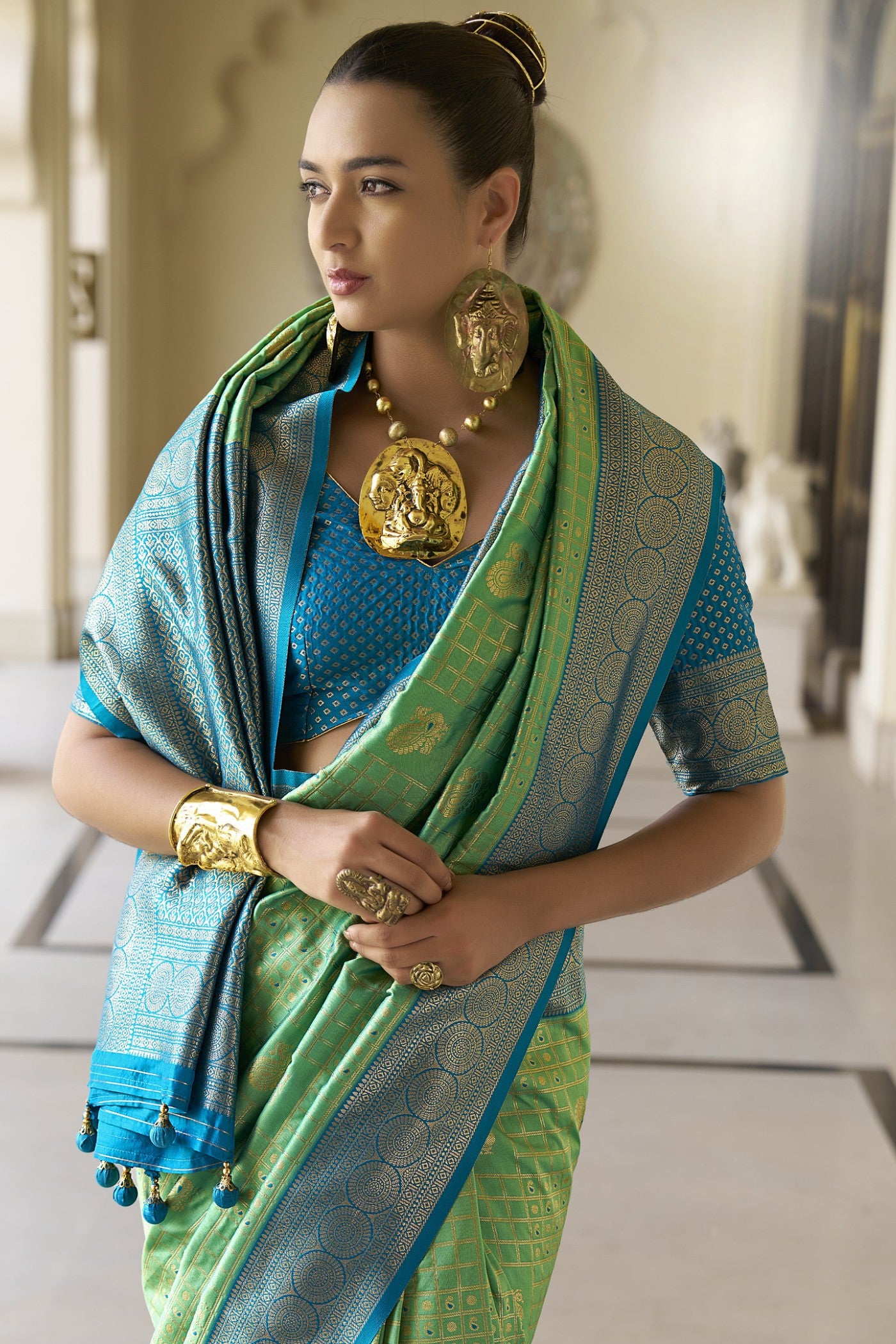 Buy MySilkLove Celadon Green Woven Kanjivaram Saree Online
