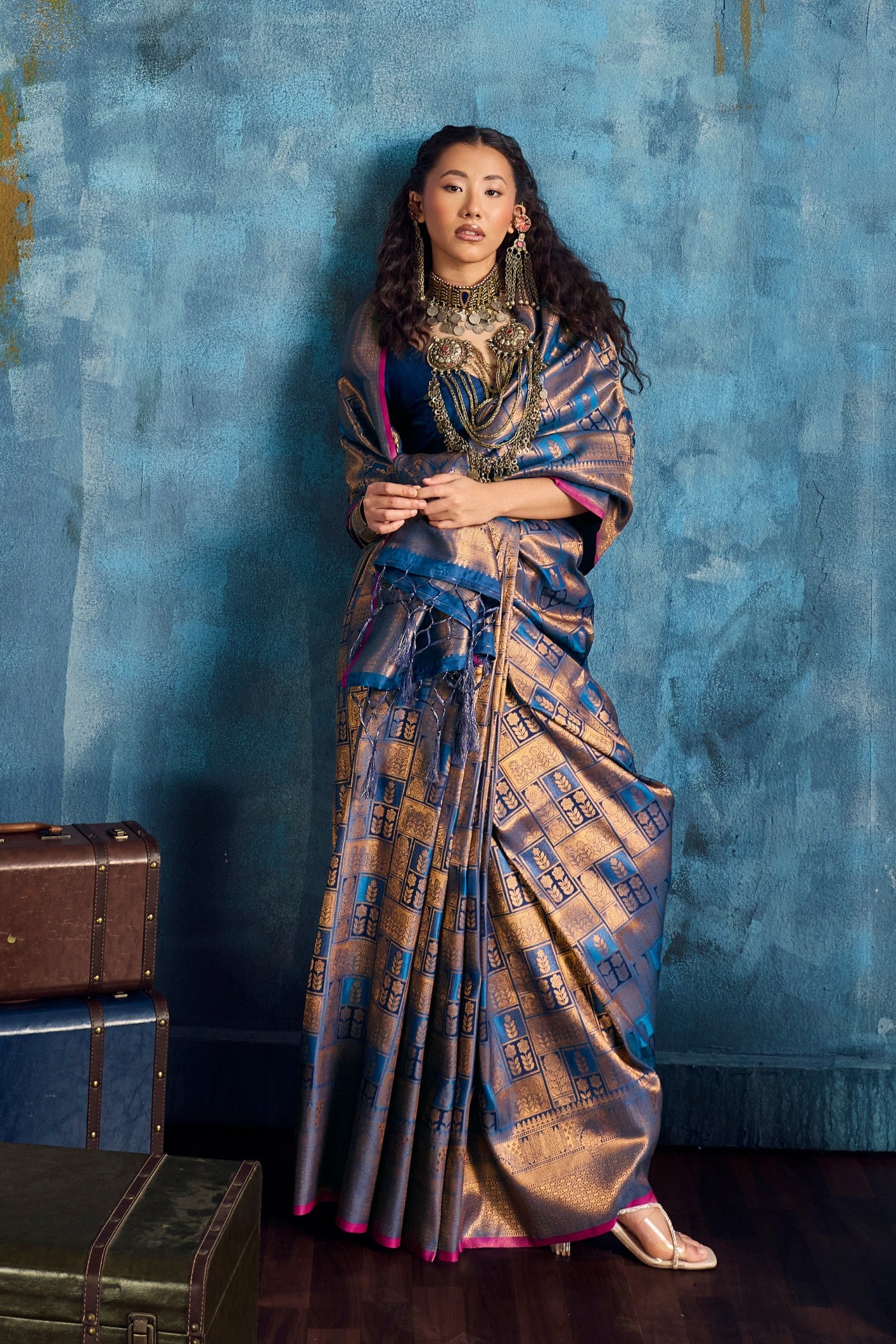 Buy MySilkLove Shine Blue Kanjivaram Handloom Saree Online