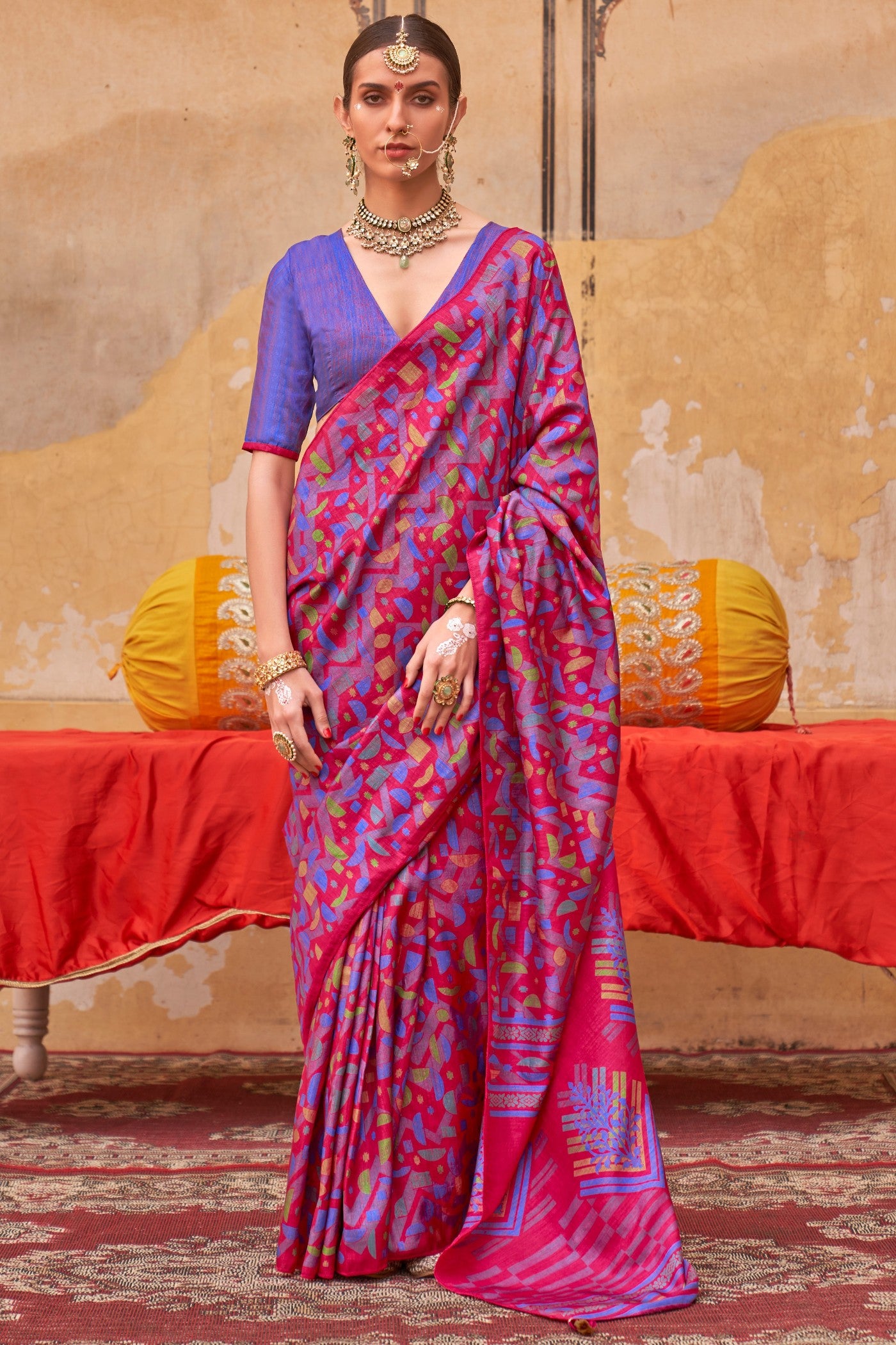 Buy MySilkLove Fuscia Pink Banarasi Printed Saree Online