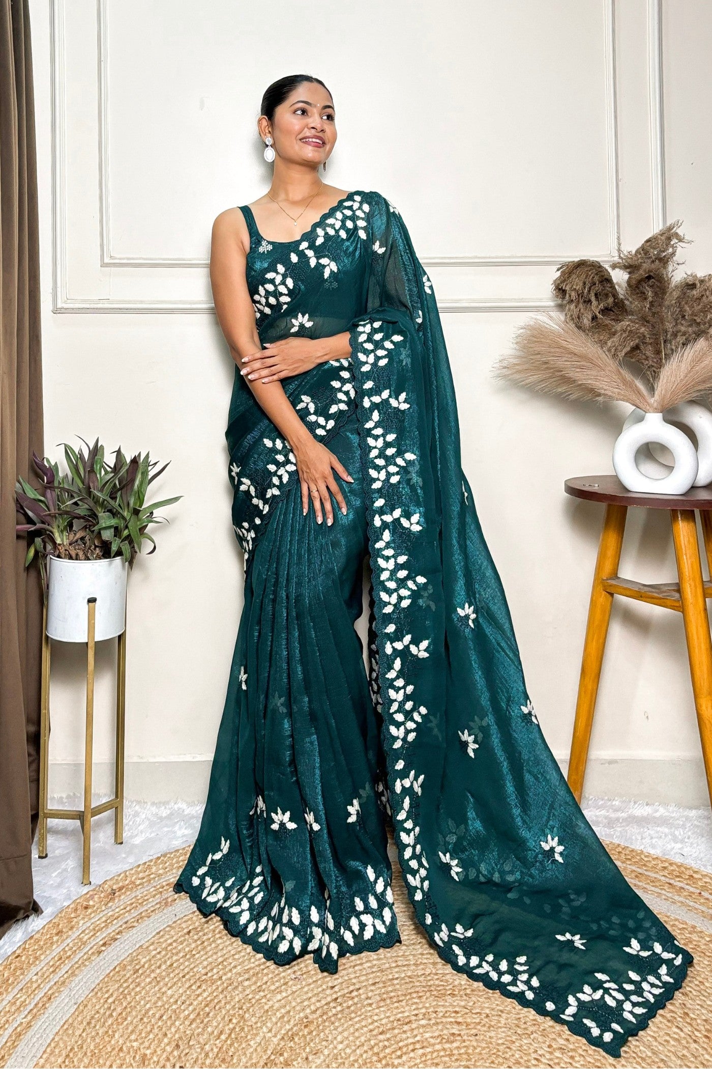 Buy MySilkLove Ram Green Embroidery Partywear Saree Online