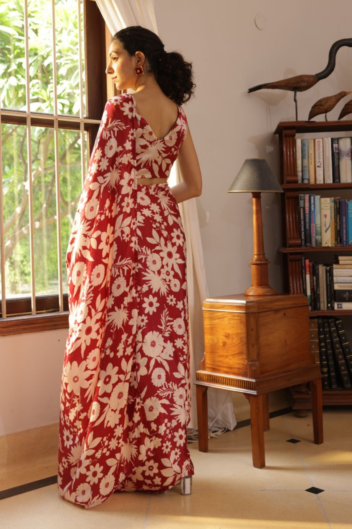 Buy MySilkLove Royal Maroon Floral Printed Satin Silk Saree Online