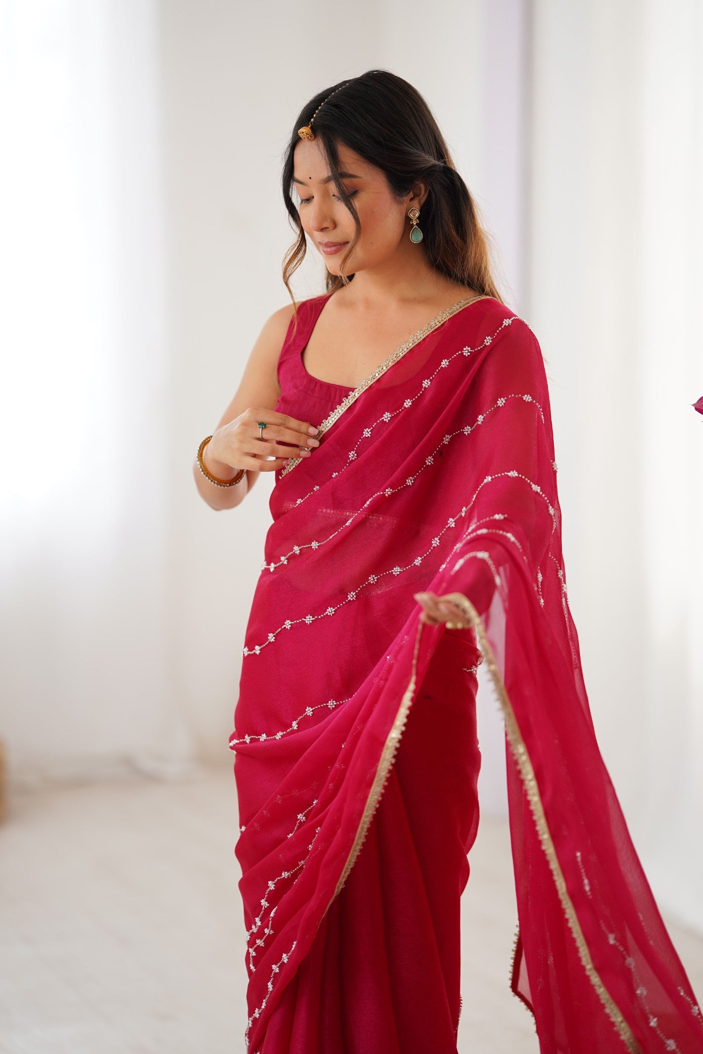 Buy MySilkLove Spanish Pink Chiffon Partywear Saree Online