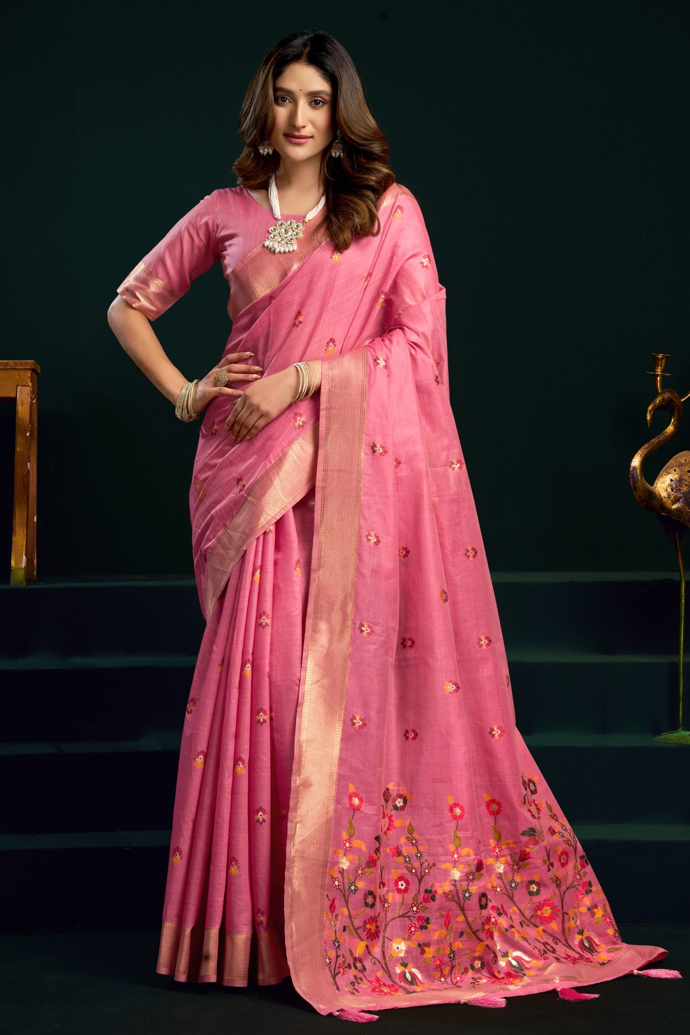 Buy MySilkLove Fairy Pink Handloom Muga Cotton Saree Online