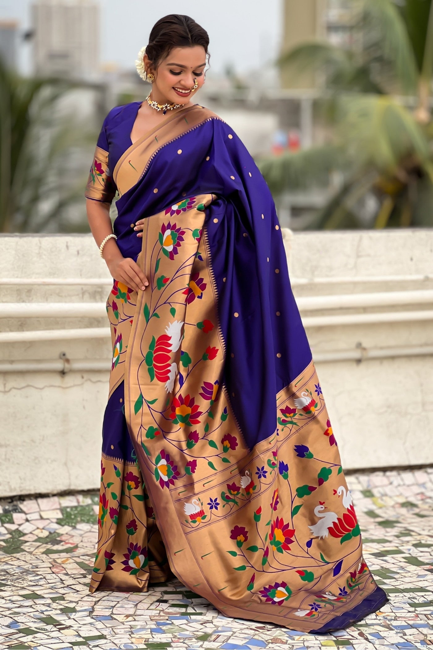 Buy MySilkLove Bondi Blue Woven Paithani Saree Online