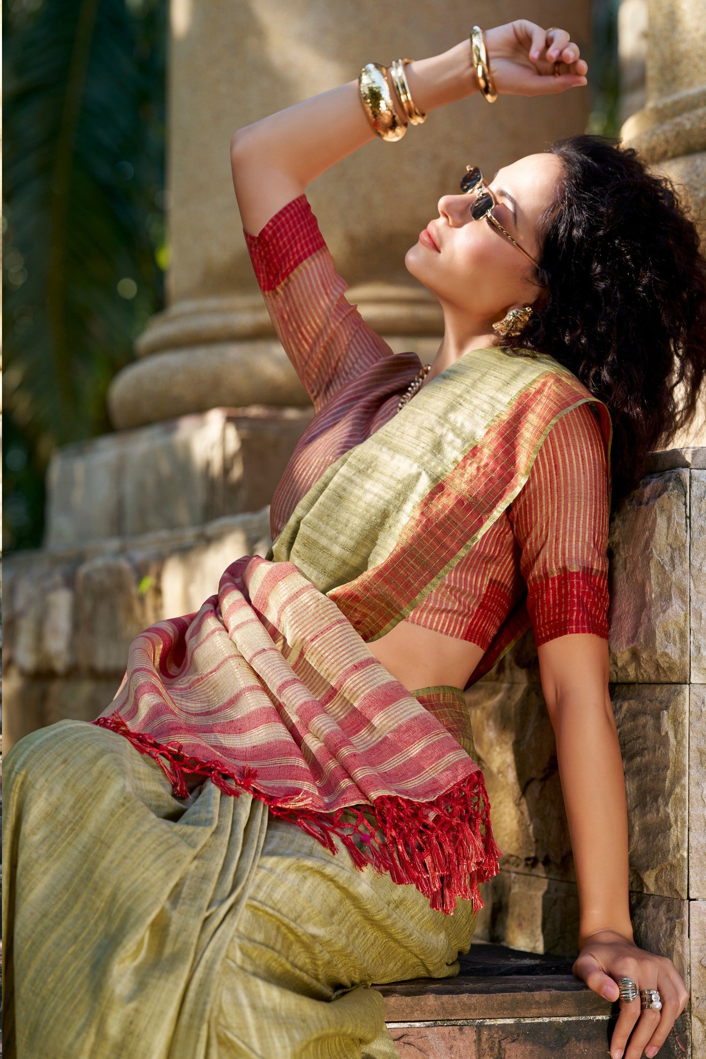 Buy MySilkLove Barley Corn Green Handloom Katan Saree Online