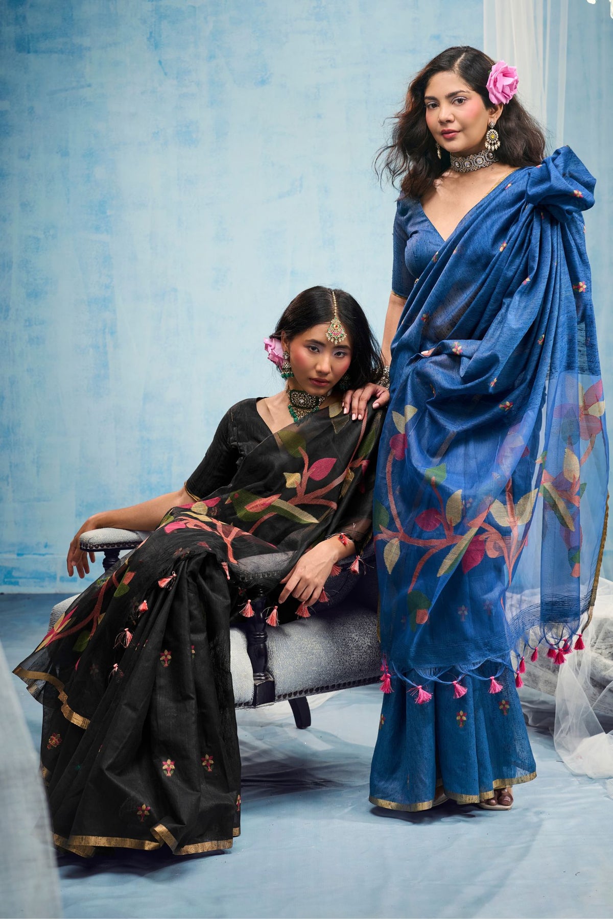 Buy MySilkLove Cornflower Blue Munga Handloom Silk Cotton Saree Online