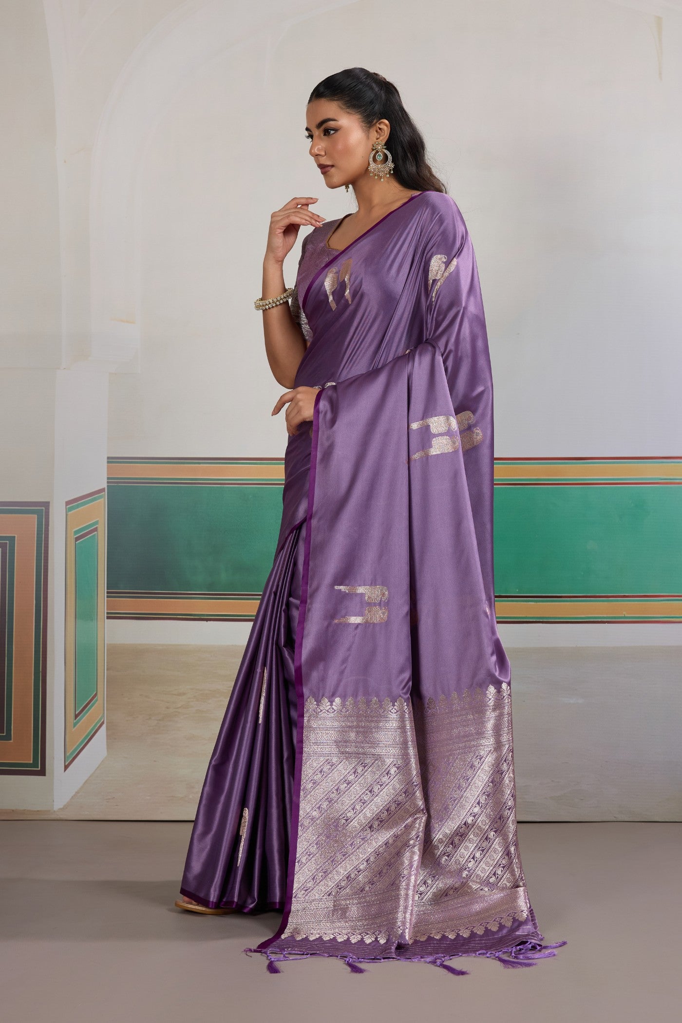 Buy MySilkLove Violet Purple Handloom Satin Soft Silk Saree Online