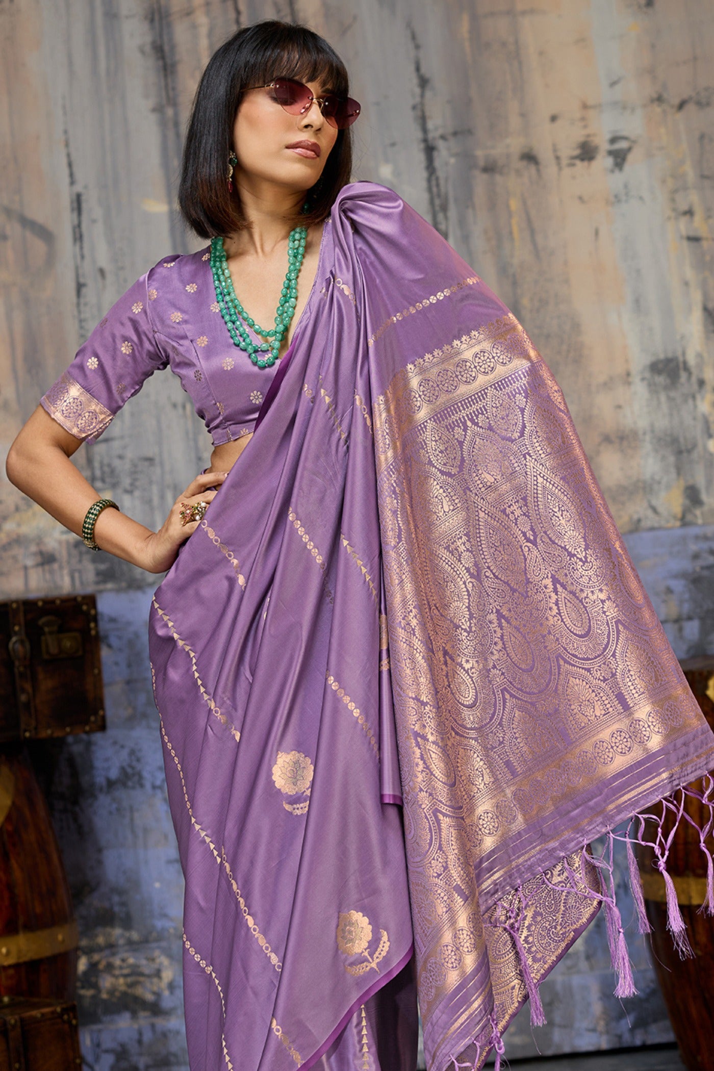 Buy MySilkLove Wisdom Purple Handloom Satin Silk Saree Online