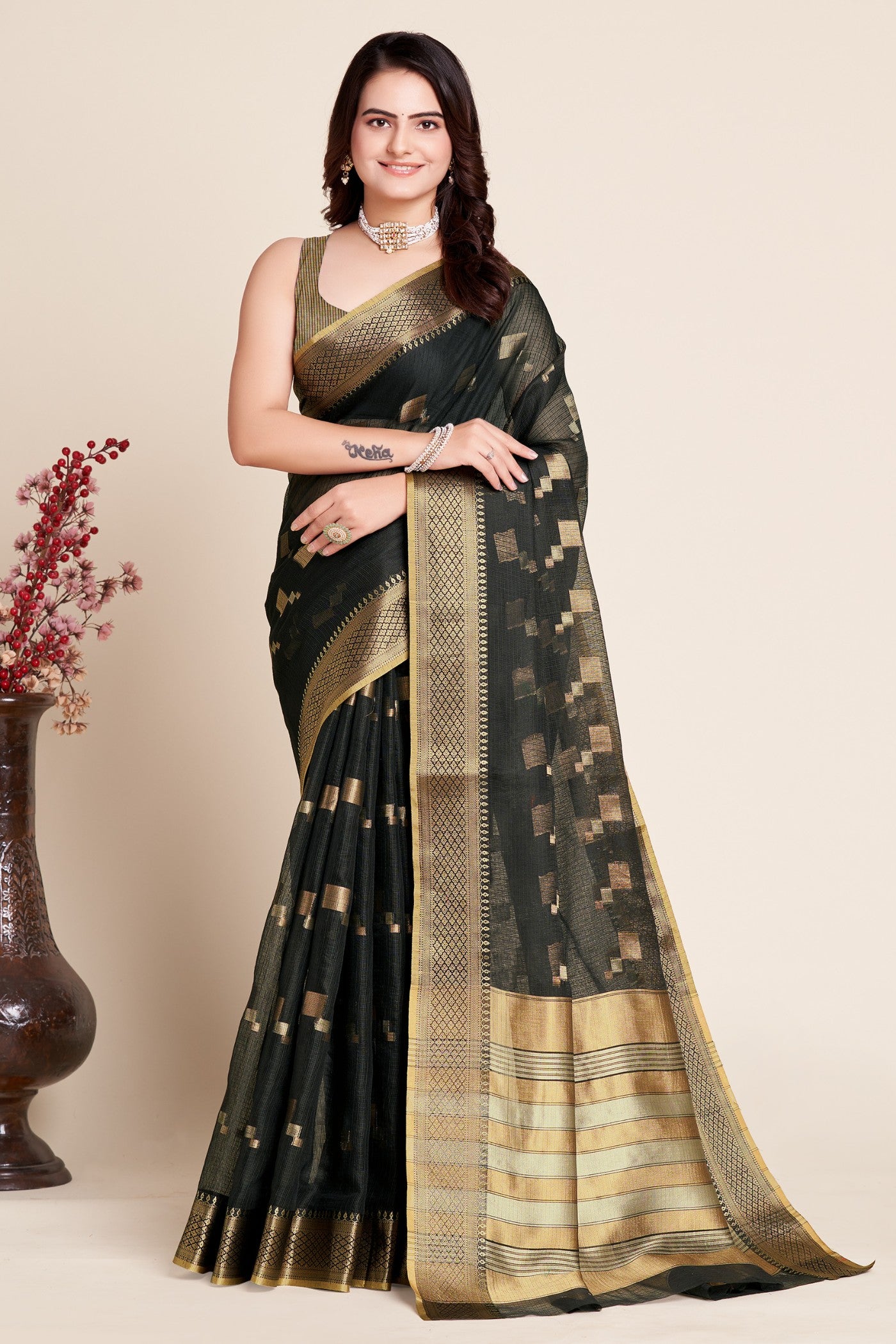 Buy MySilkLove Jungle Green Woven Manipuri Silk Saree Online