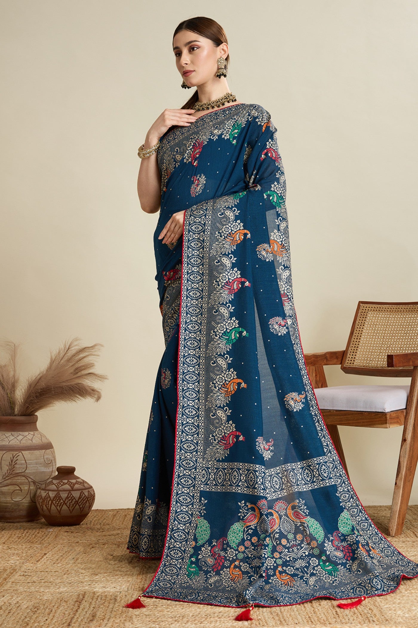 Buy MySilkLove Savoy Blue Printed Chinon Saree Online