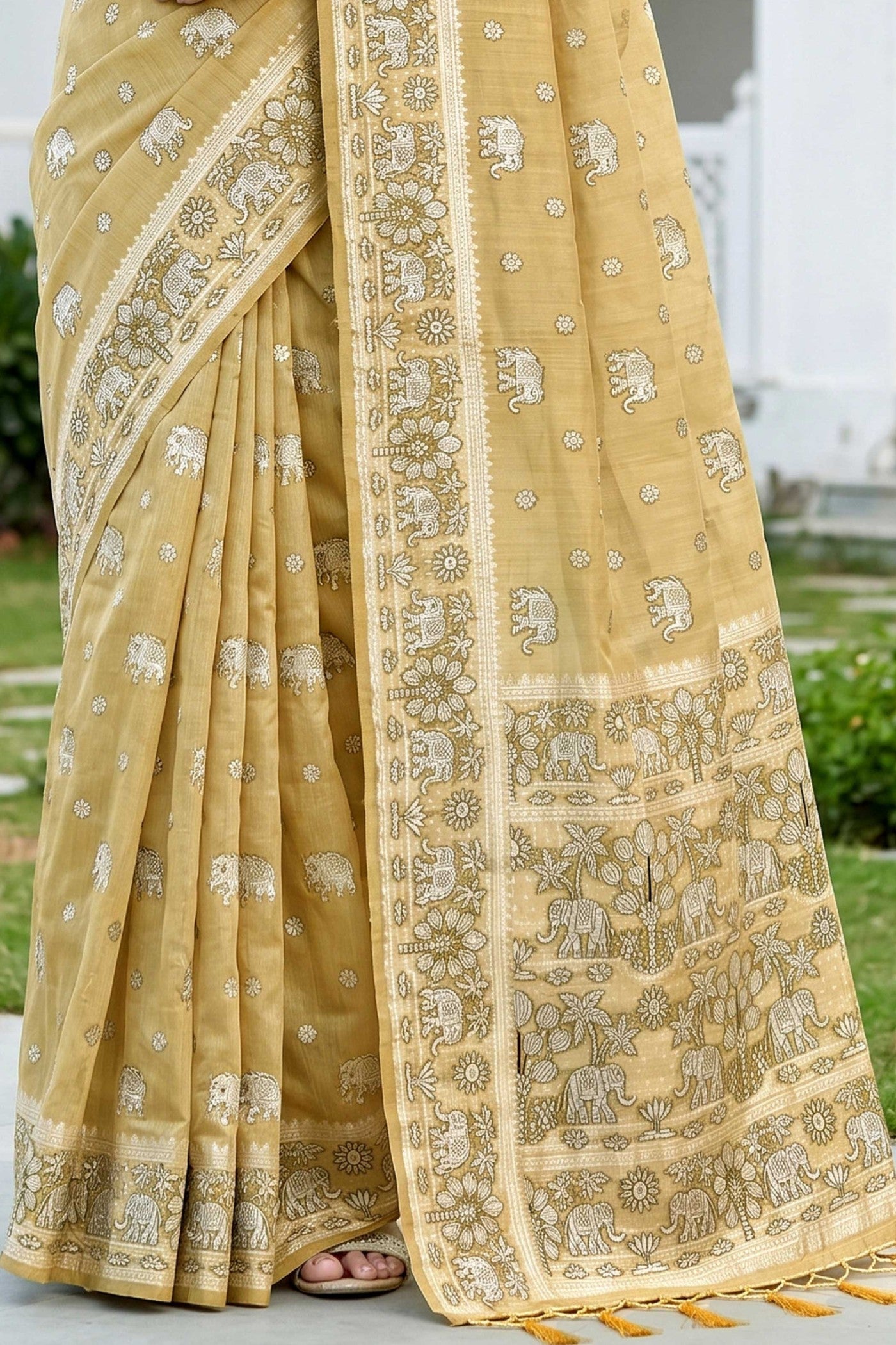 Buy MySilkLove Sunshine Yellow Soft Cotton Printed Saree Online