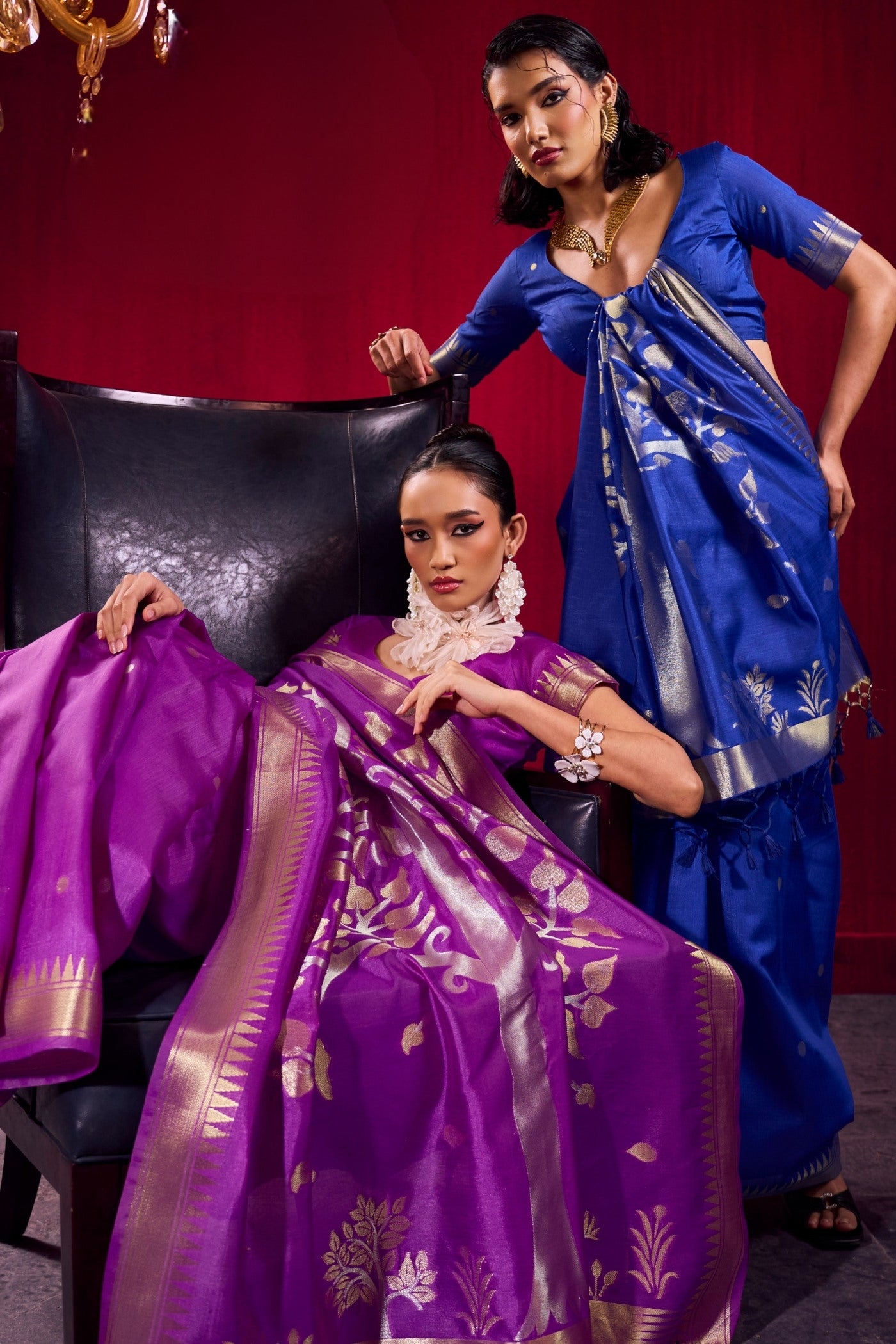 Buy MySilkLove Curious Blue Handloom Satin Linen Silk Saree Online