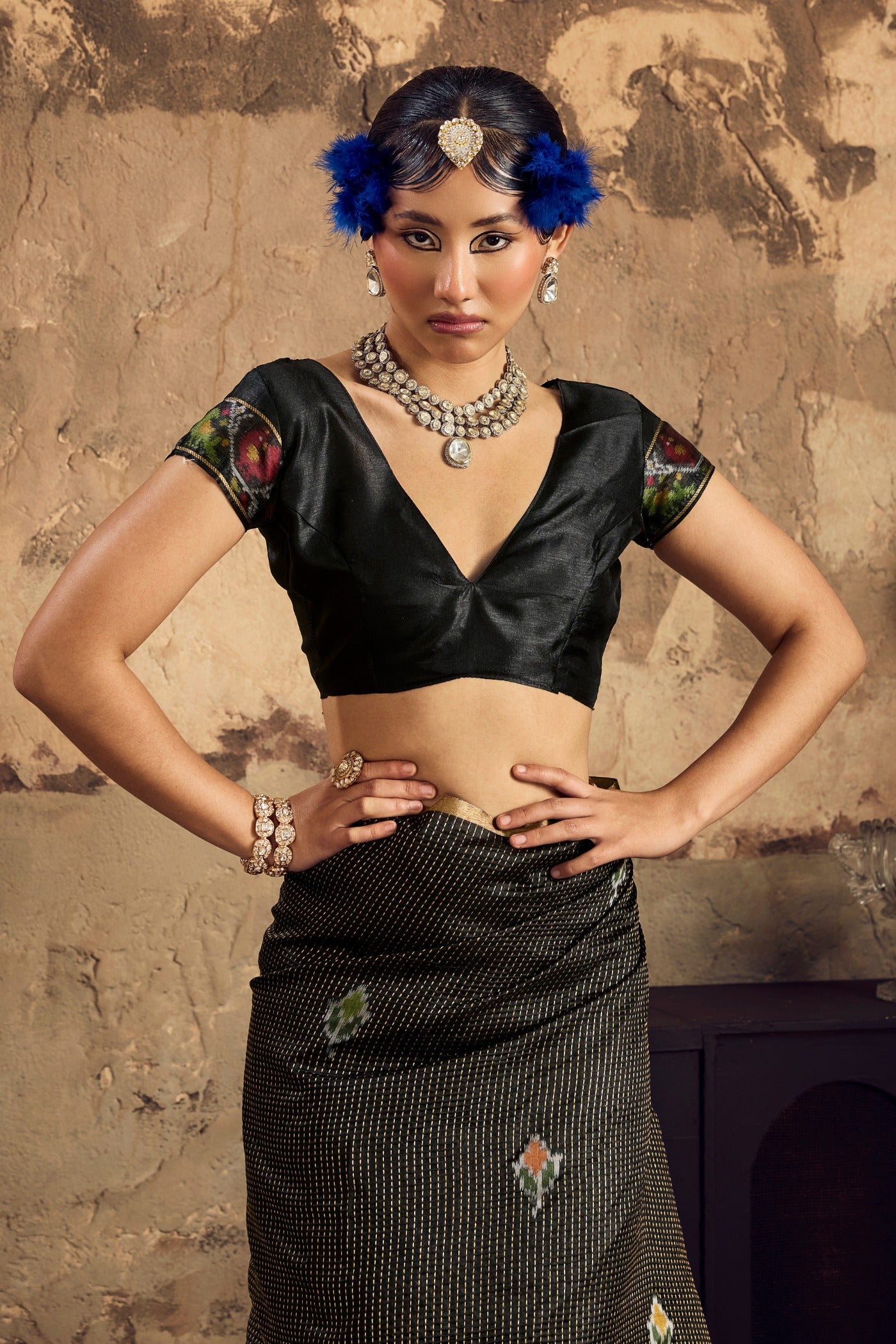 Buy MySilkLove Asphalt Black Tussar Paithani Fusion Handloom Saree Online