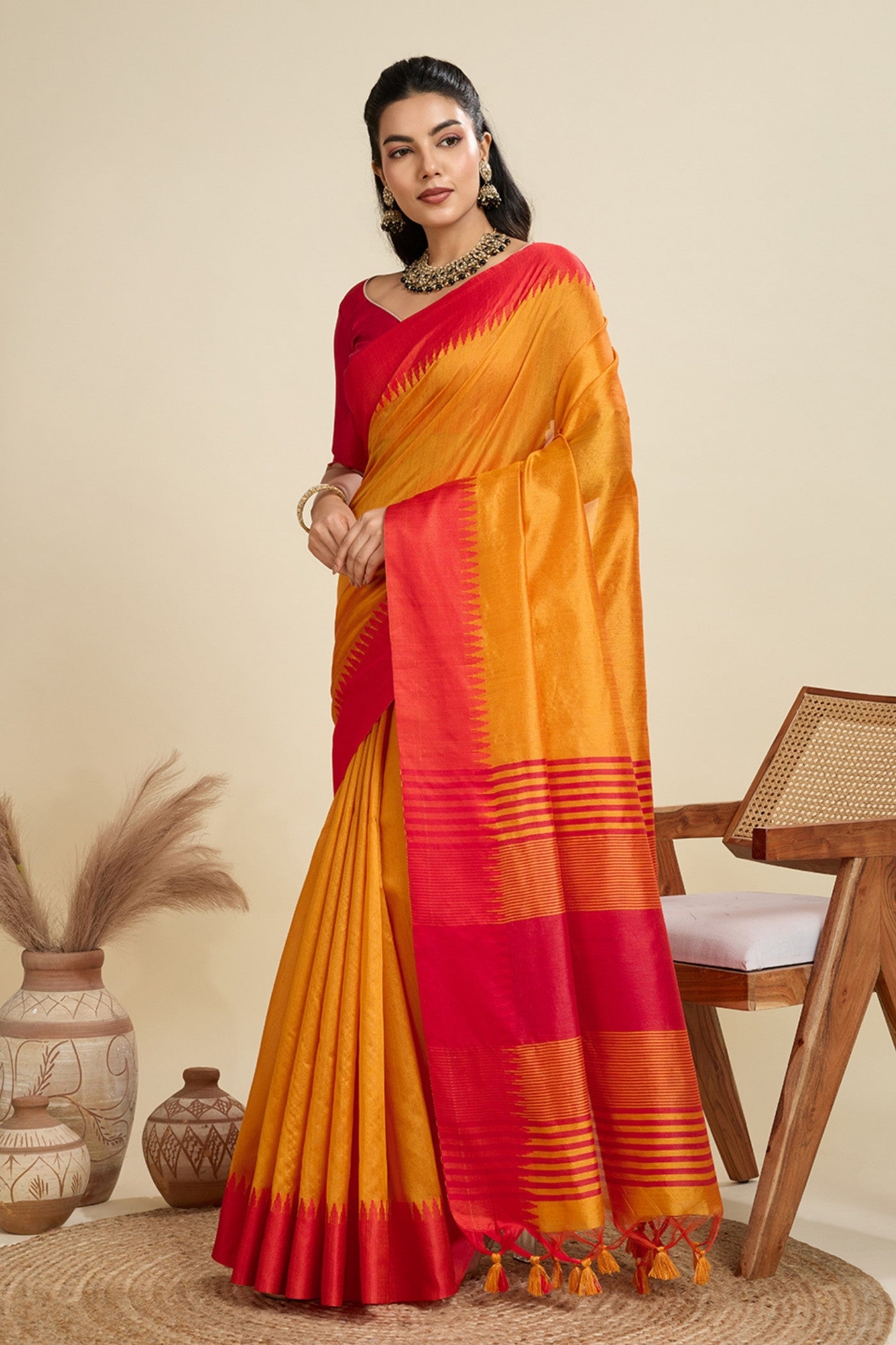 Buy MySilkLove Honey Orange Woven Raw Silk Saree Online