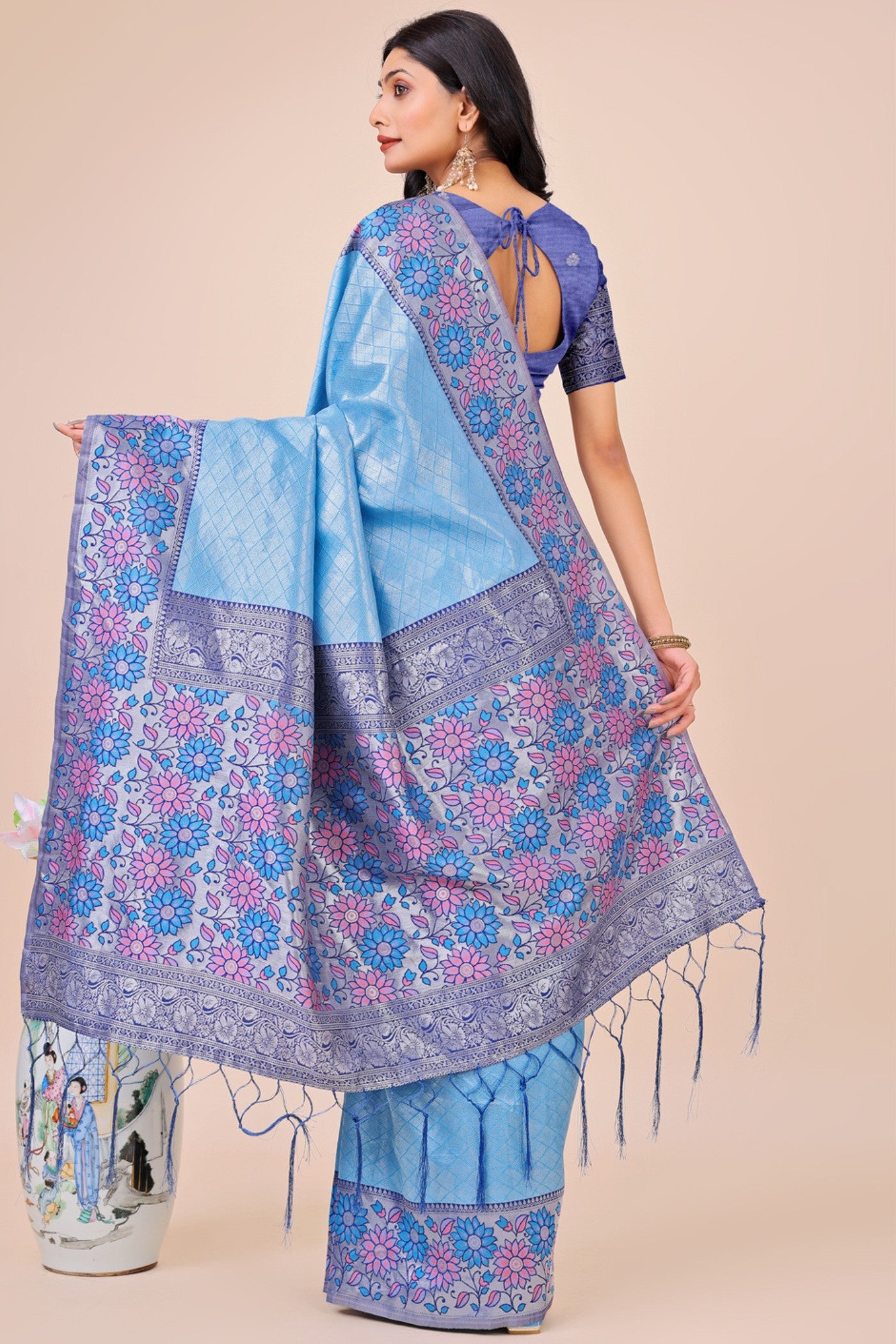 Buy MySilkLove Boston Blue Woven Banarasi Saree Online