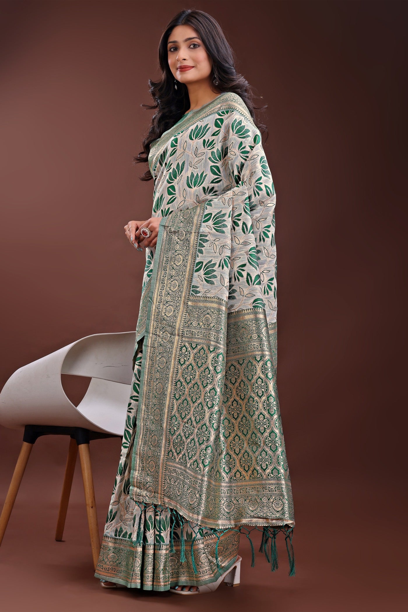 Buy MySilkLove Sea Green Linen Cotton Saree Online