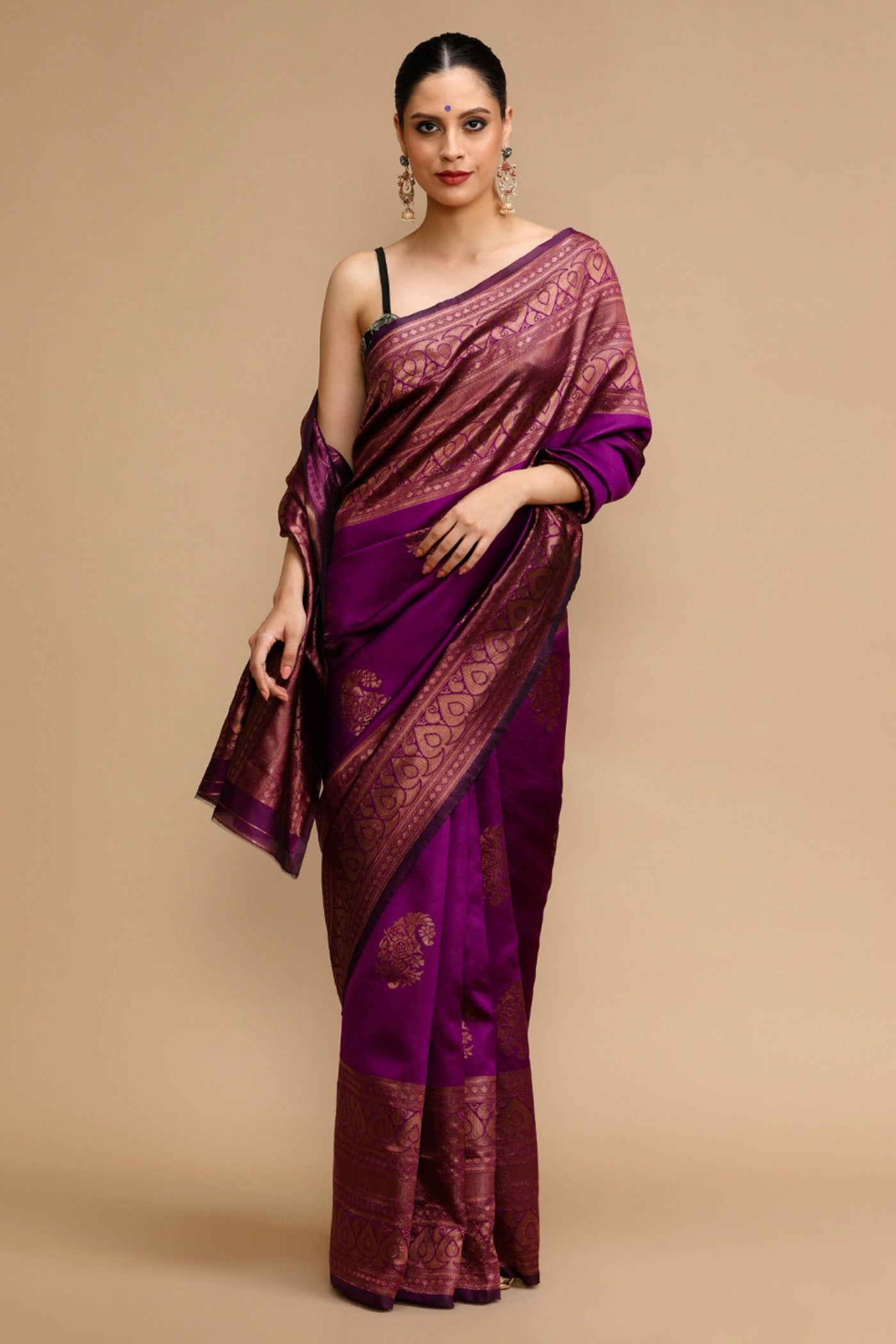 Buy MySilkLove Cadmium Purple Woven Jacquard Lichi Silk Saree Online