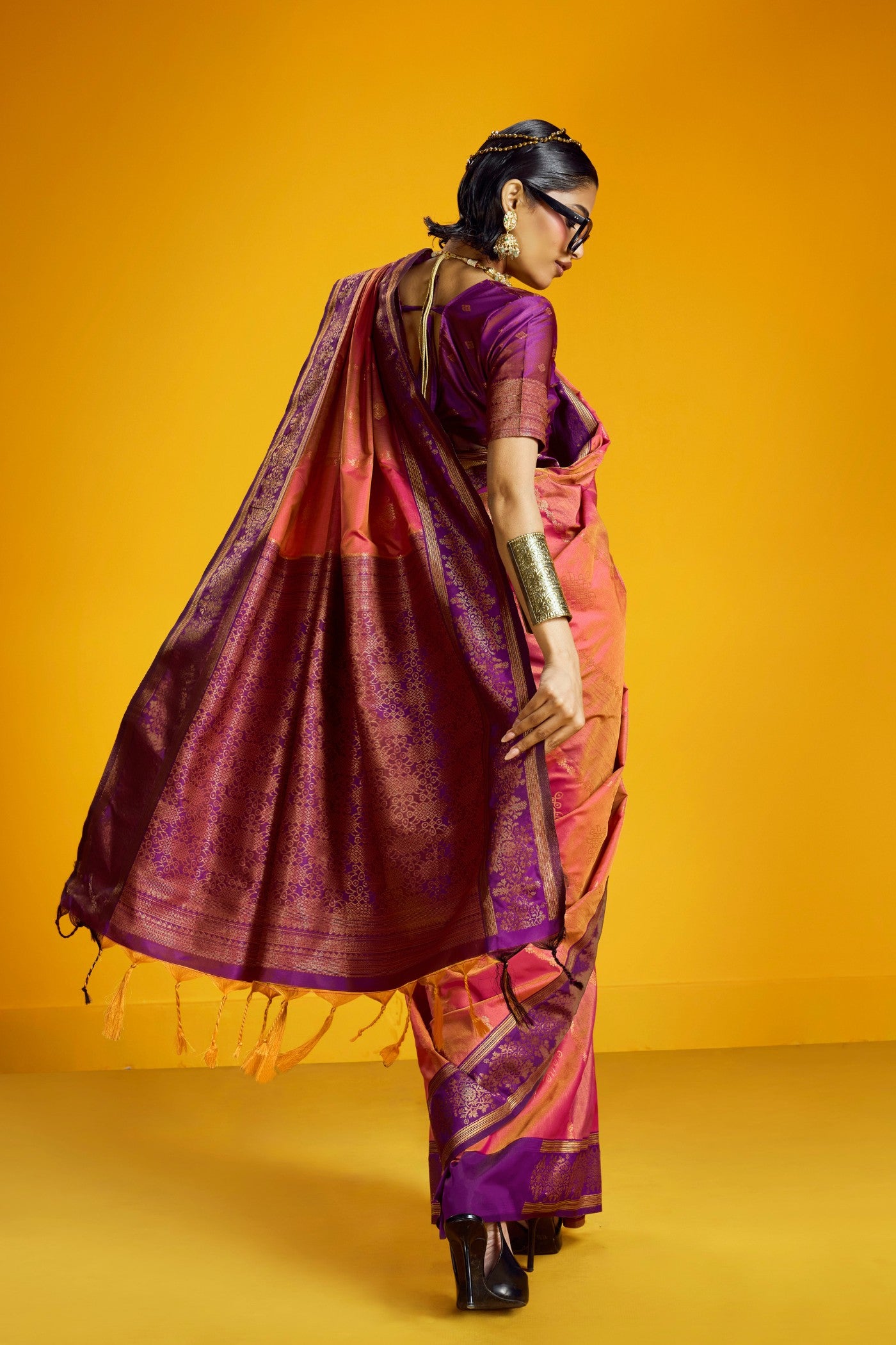 Buy MySilkLove Bush Pink Banarasi Handloom Soft Silk Saree Online