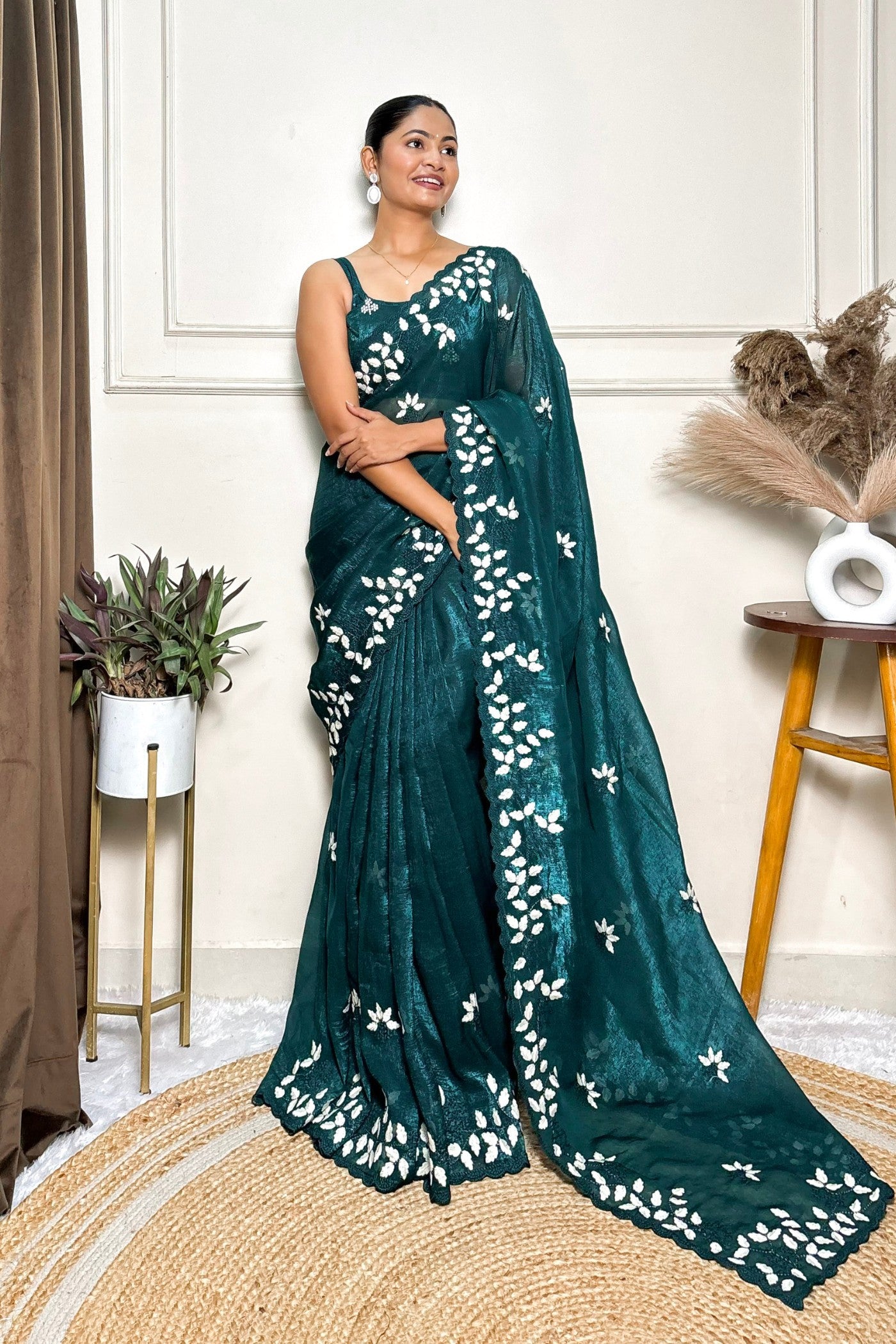Buy MySilkLove Ram Green Embroidery Partywear Saree Online