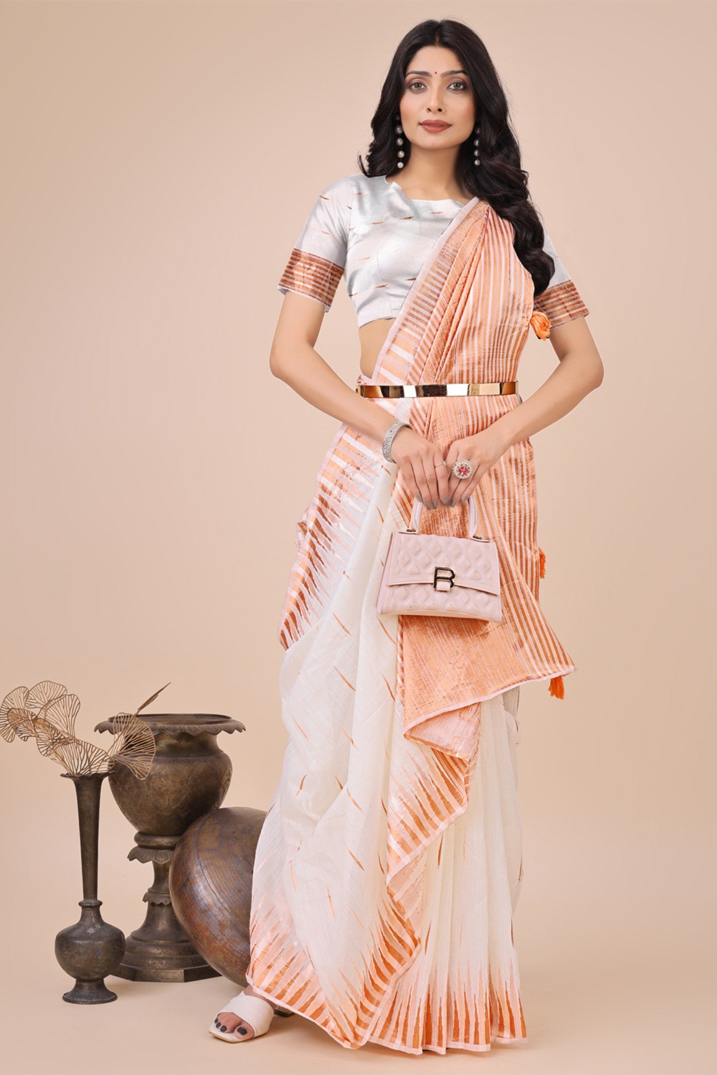 Buy MySilkLove Frost White Linen Cotton Saree Online