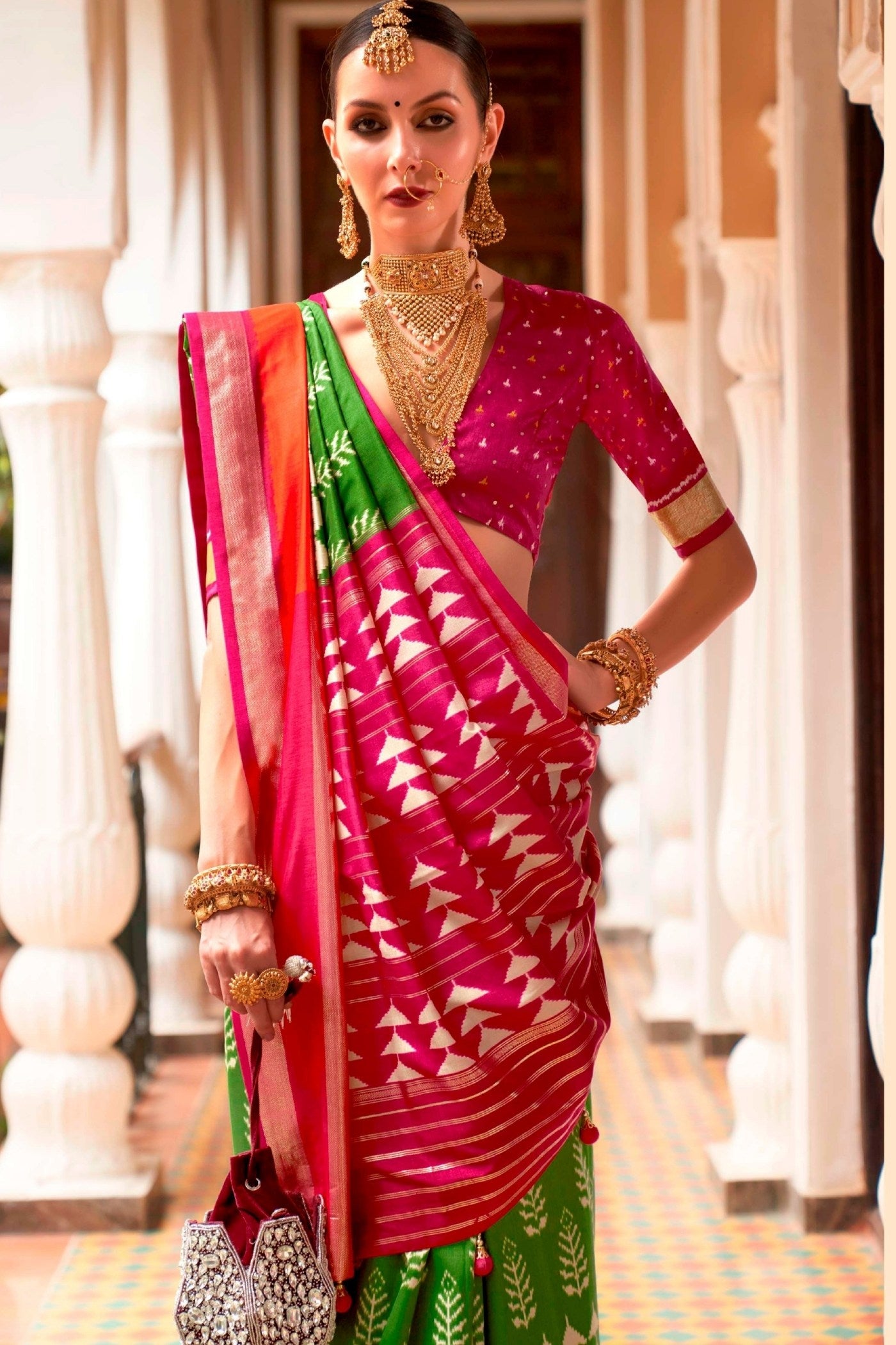 MySilkLove Mint Breeze Green Printed Patola Saree