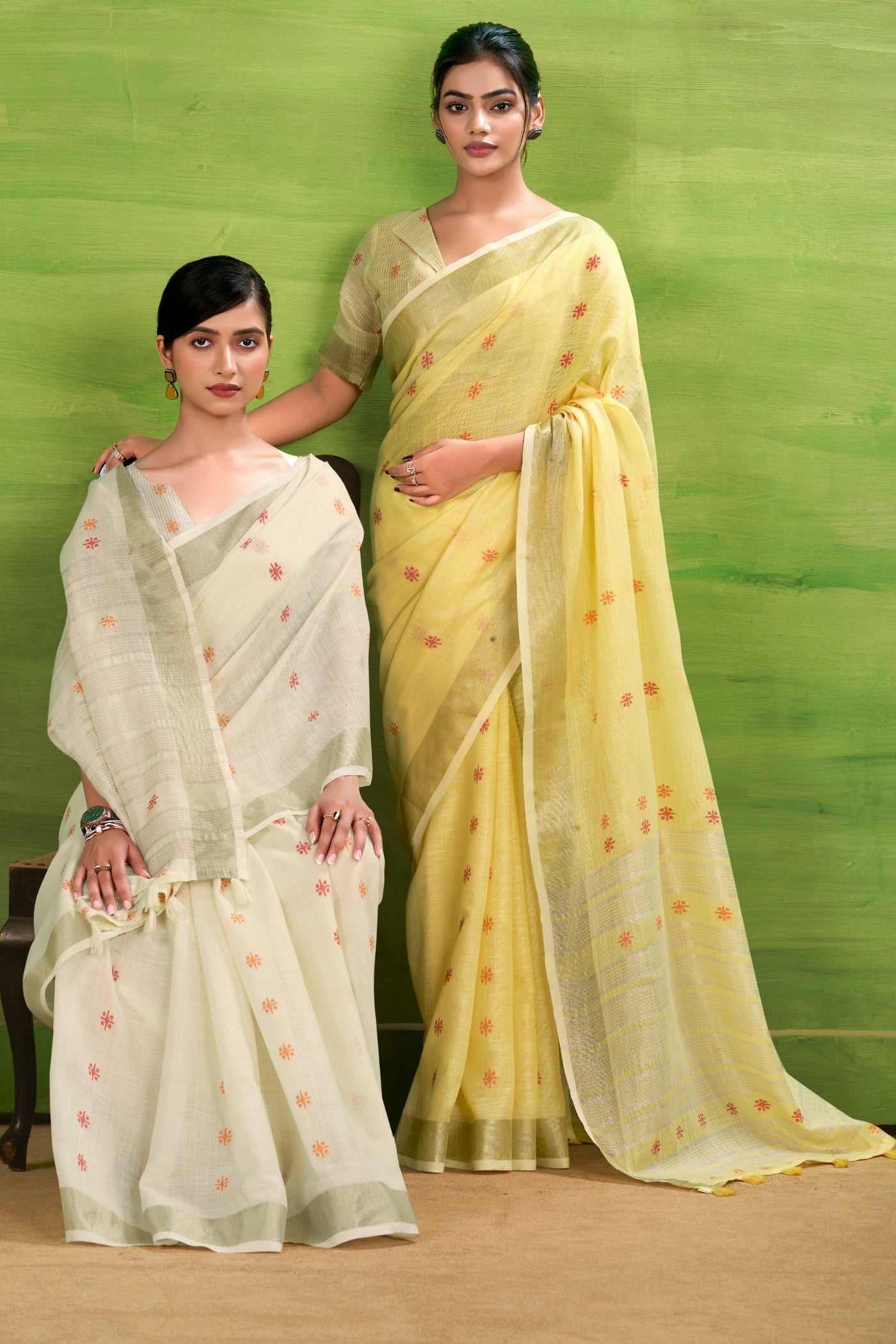 Buy MySilkLove Citrine Yellow Woven Linen Saree Online
