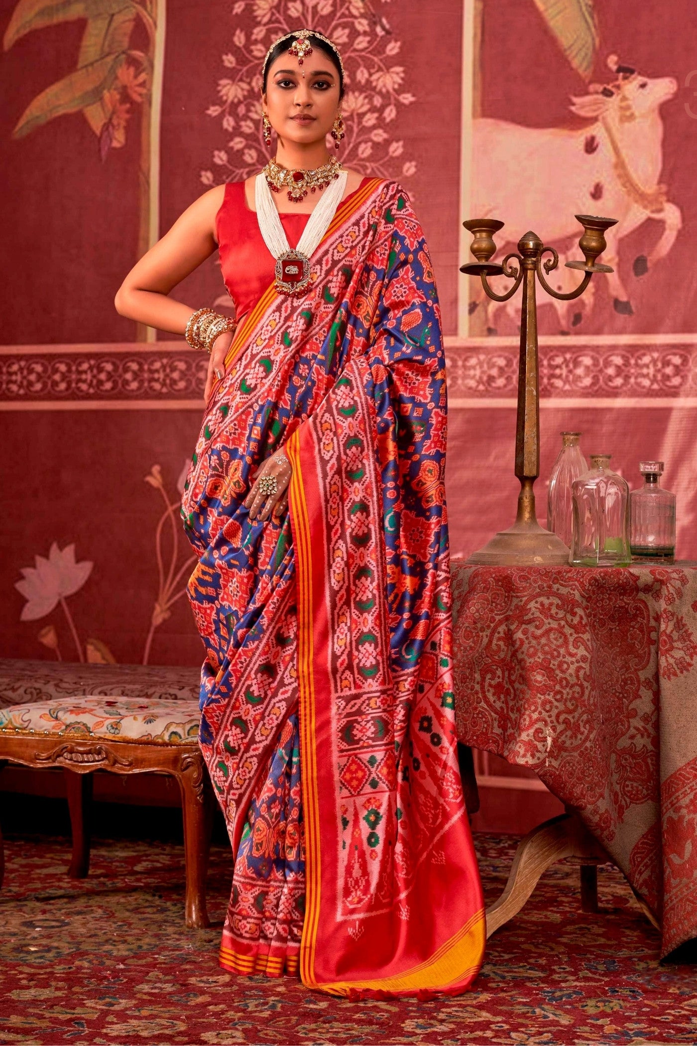 Buy MySilkLove Bahama Blue Printed Patola Saree Online