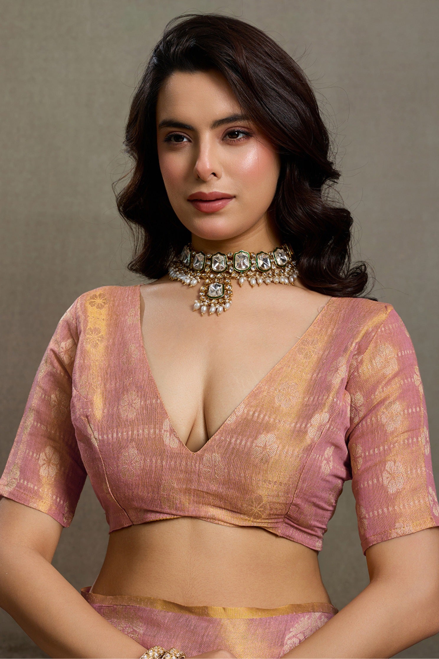 Buy MySilkLove Muted Peach Woven Tissue Saree Online