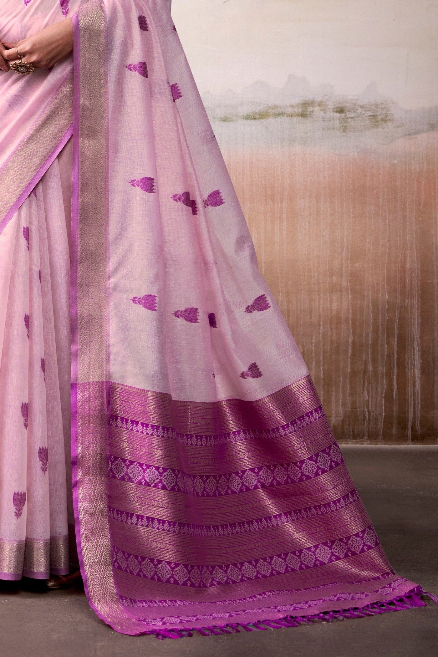 Buy MySilkLove Amaranth Pink Woven Modal Cotton Saree Online