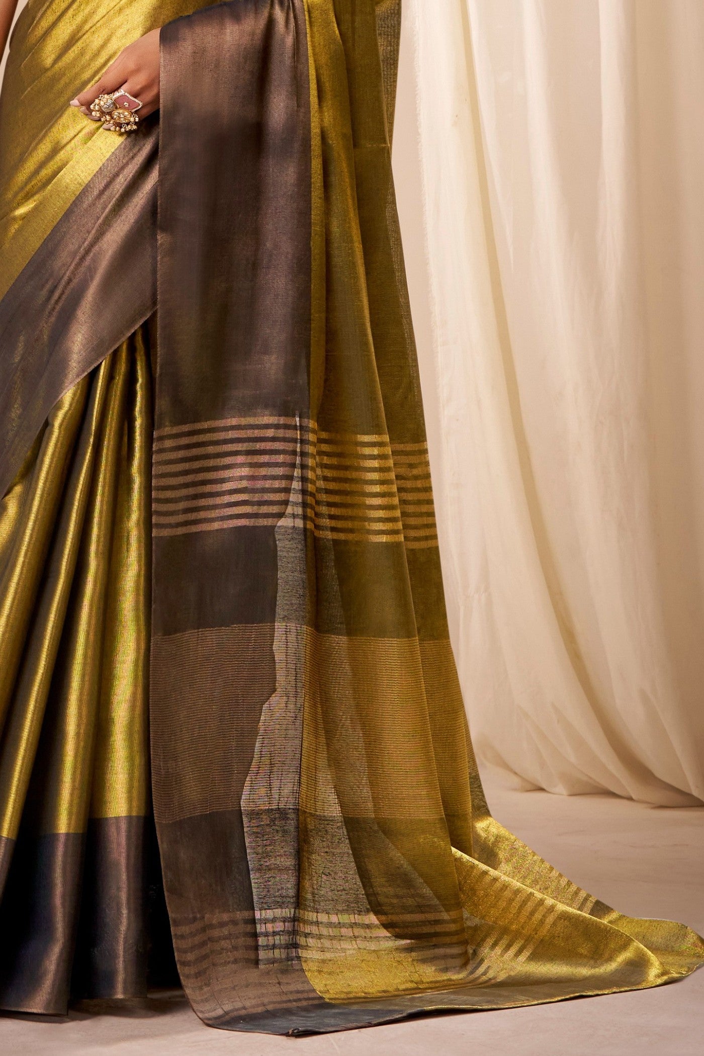 Buy MySilkLove Hunyadi Yellow Handloom Tissue Saree Online