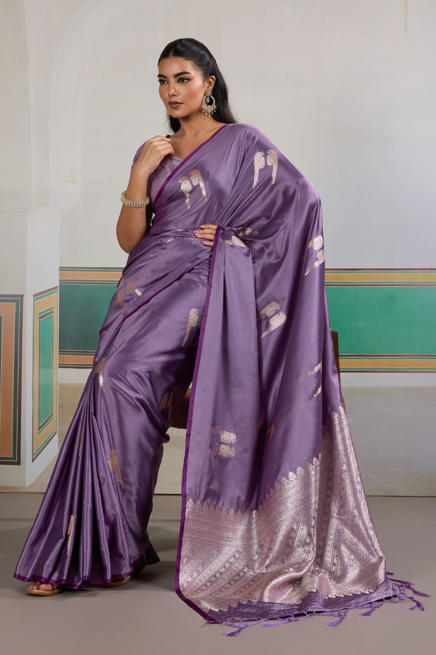 Buy MySilkLove Violet Purple Handloom Satin Soft Silk Saree Online