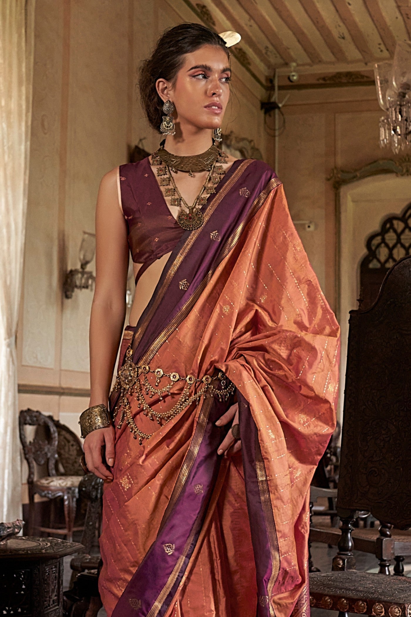 Buy MySilkLove Squash Orange Tussar Handloom Silk Saree Online