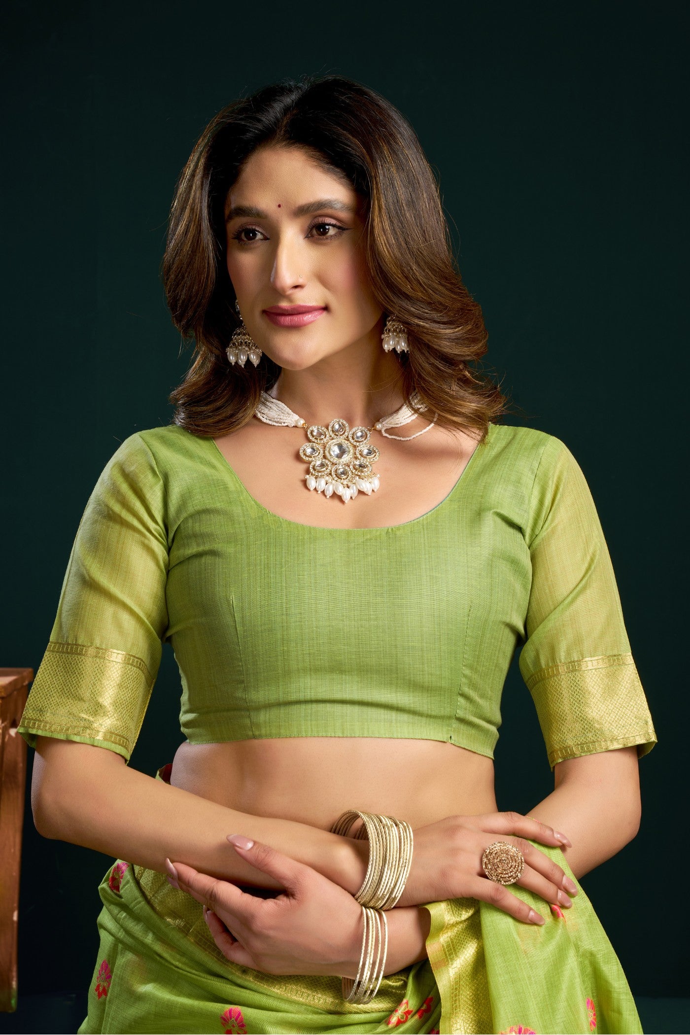 Buy MySilkLove Artichoke Green Handloom Muga Cotton Saree Online