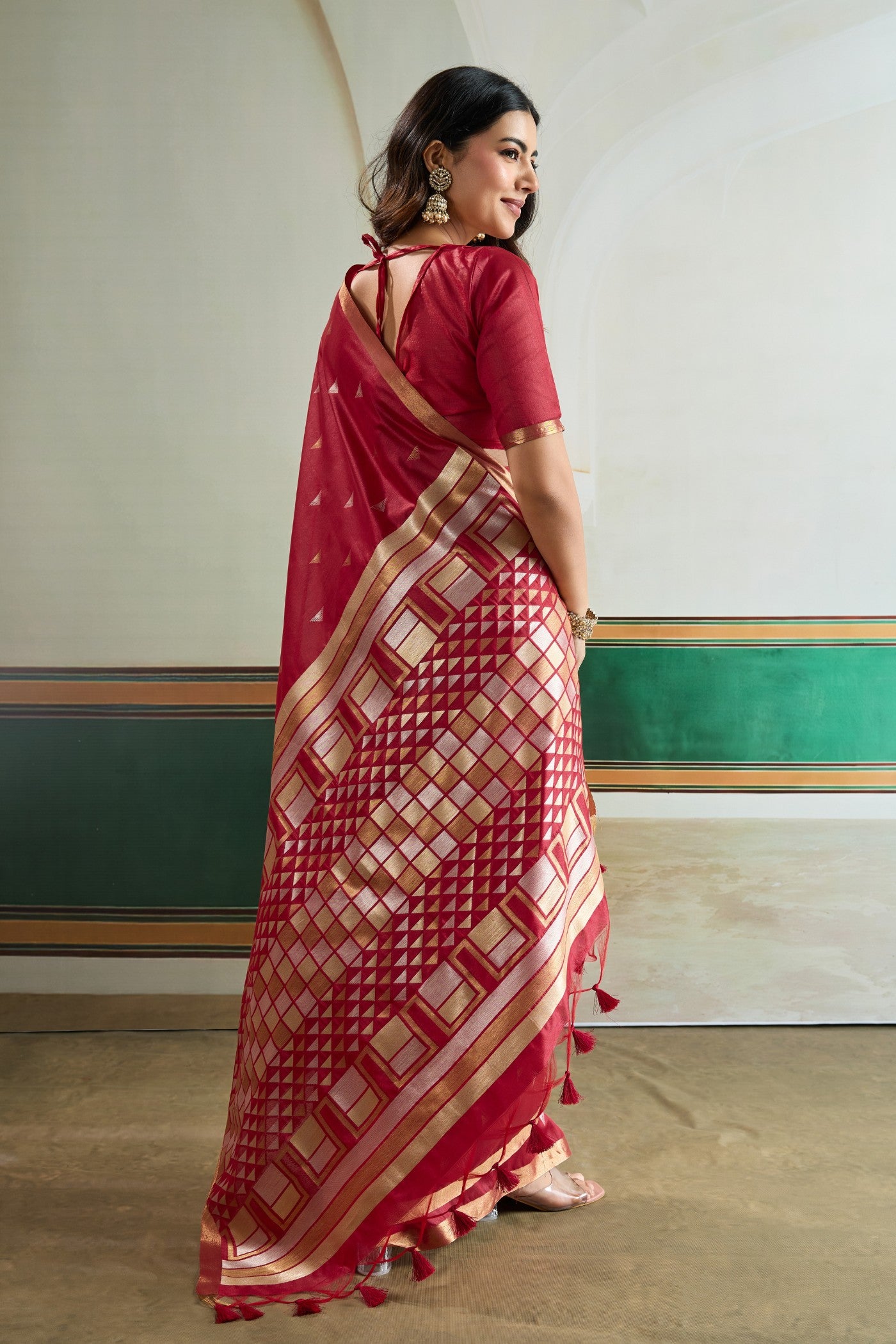 Buy MySilkLove Batorange Red Tussar Handloom Silk Saree Online