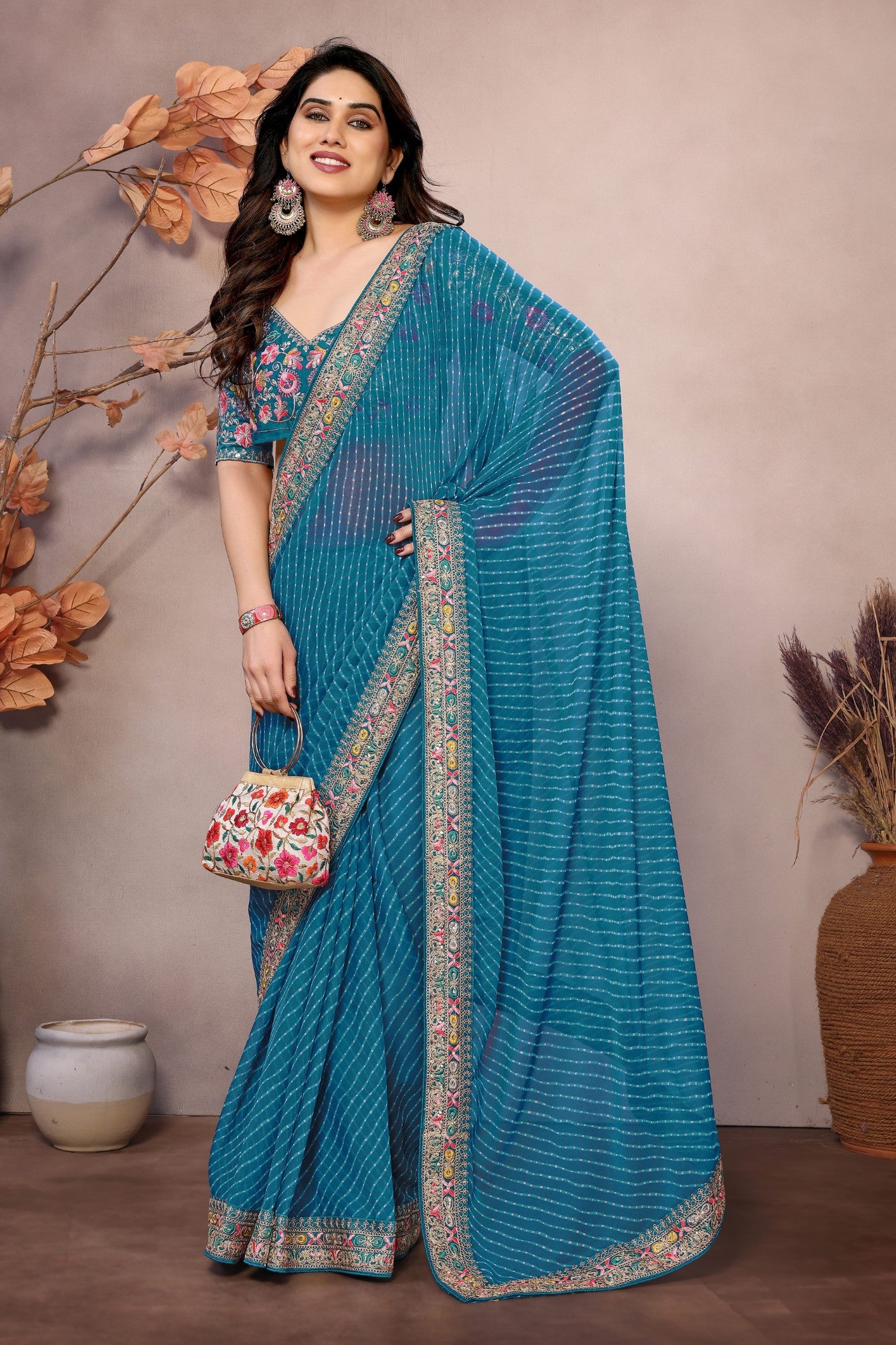 Buy MySilkLove Capri Blue Georgette Designer Partywear Saree Online