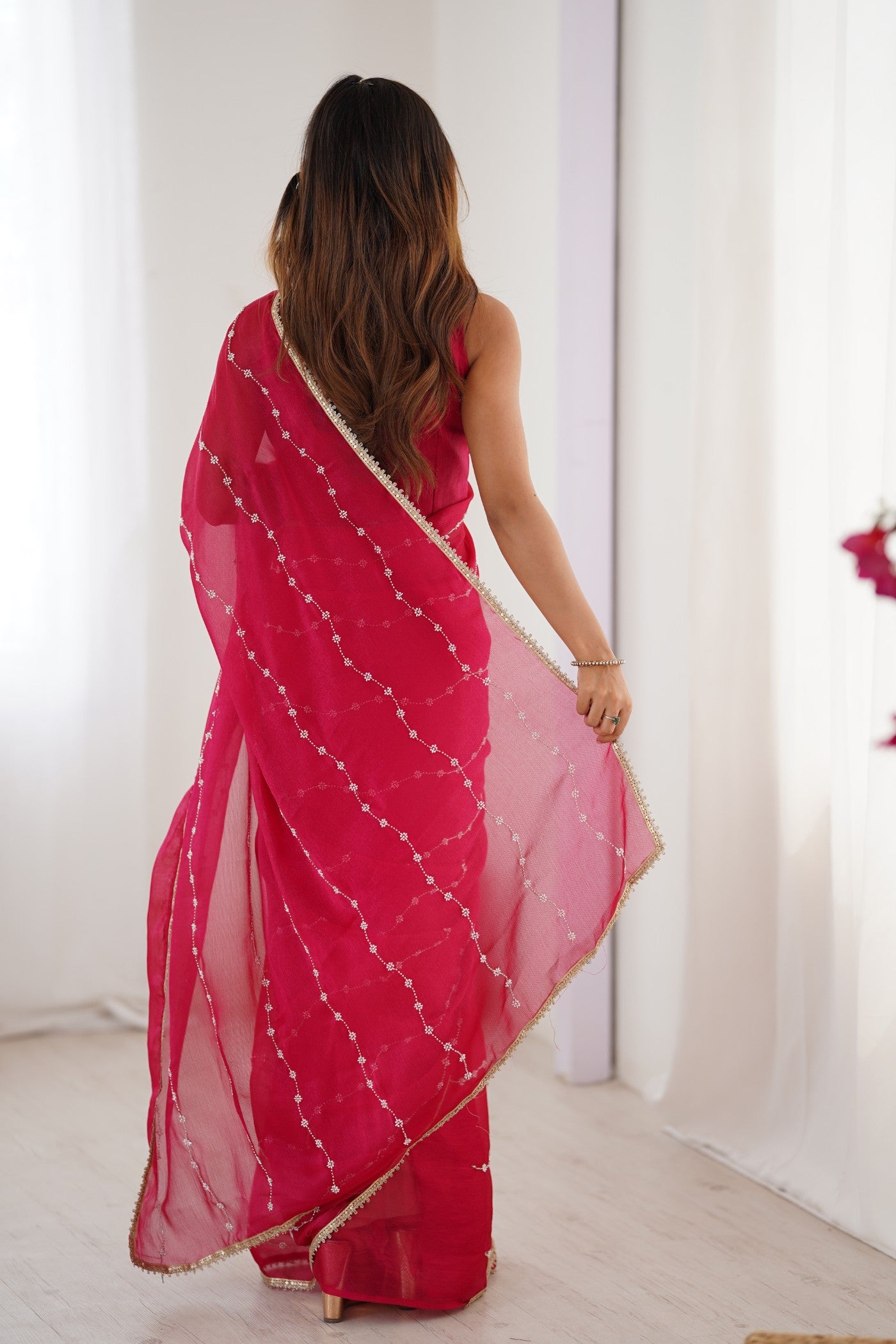 Buy MySilkLove Spanish Pink Chiffon Partywear Saree Online