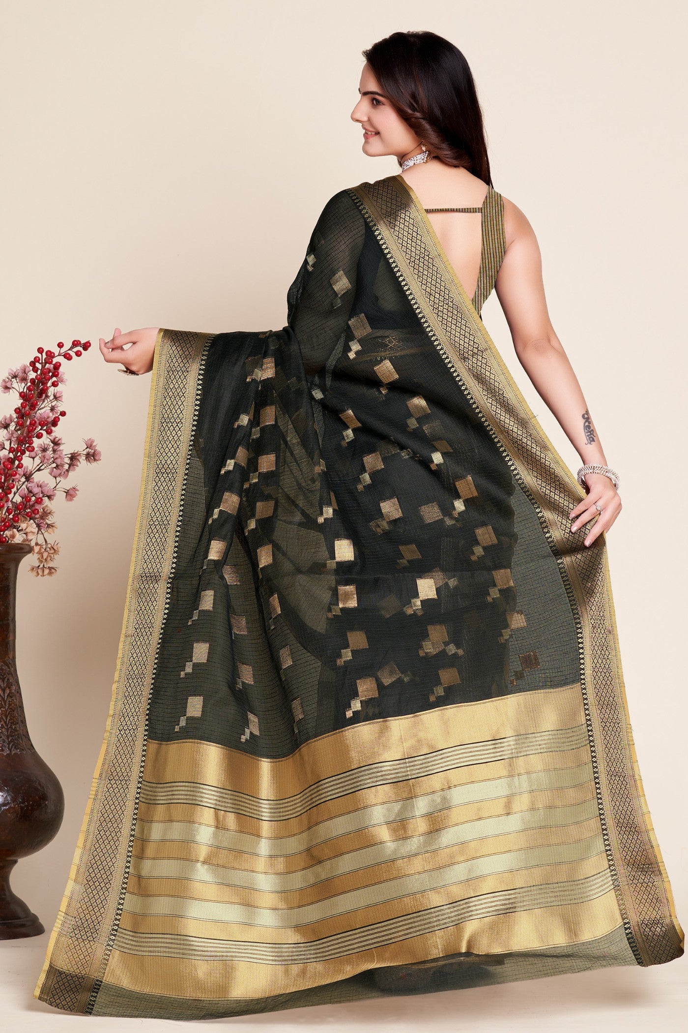 Buy MySilkLove Jungle Green Woven Manipuri Silk Saree Online