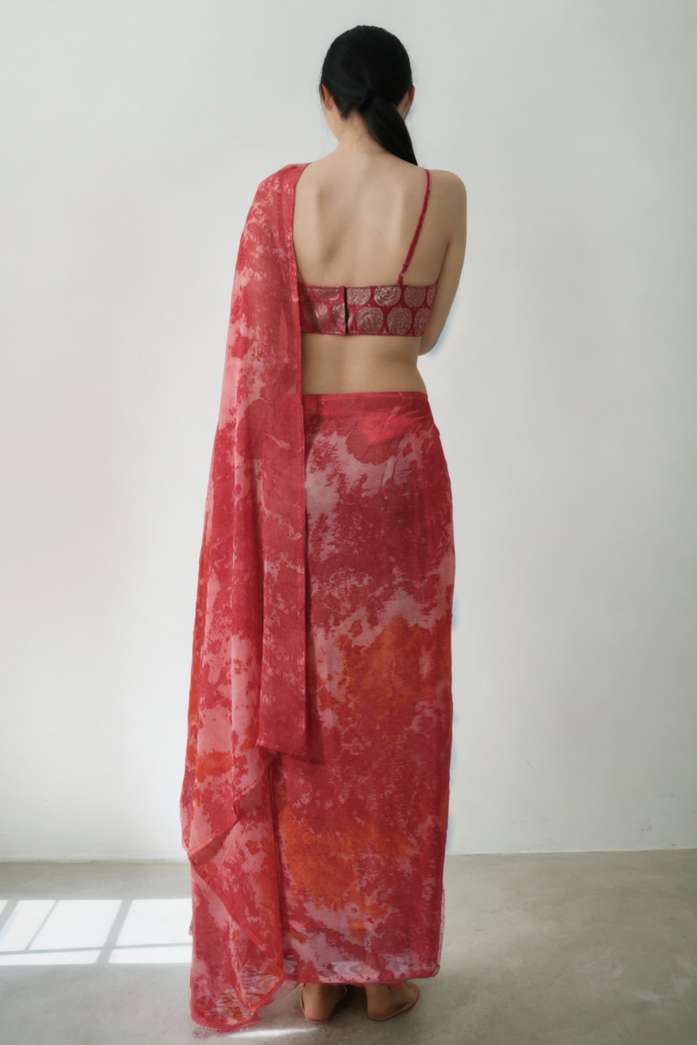 Buy MySilkLove Rose Red Marbel Chiffon Ready To Wear Saree Online