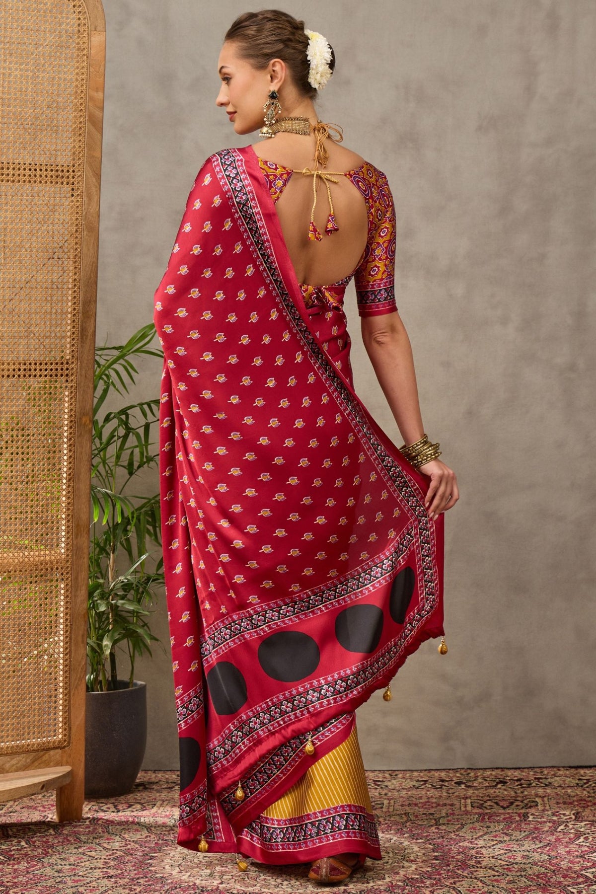 Buy MySilkLove Scarlet Red and Yellow Modal Satin Printed Silk Saree Online