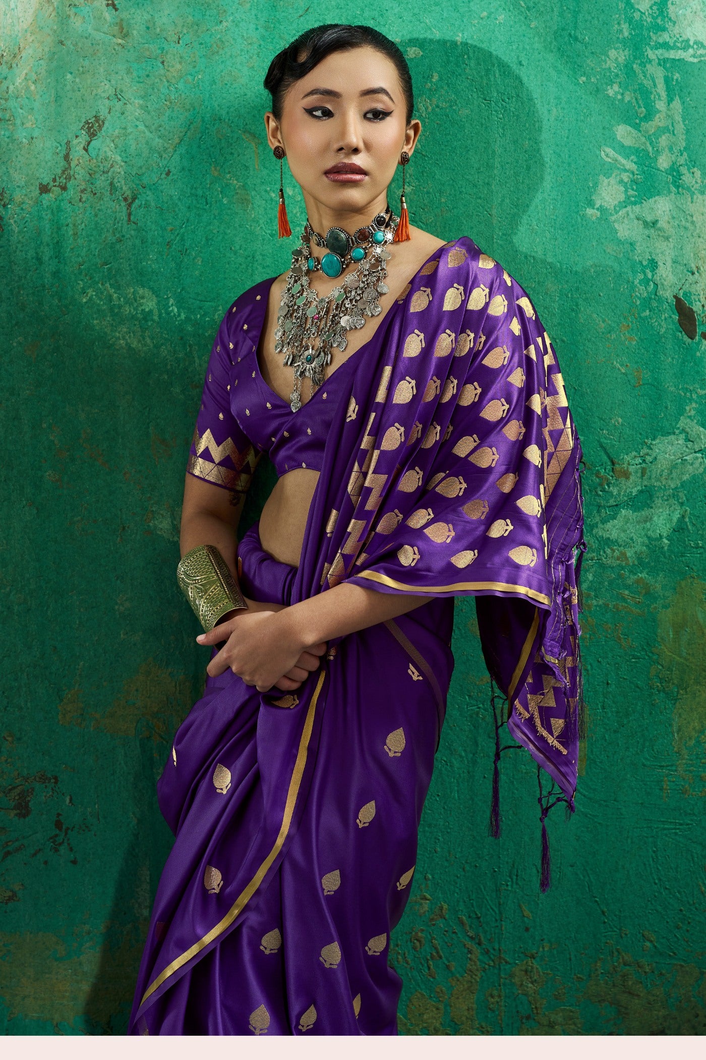 Buy MySilkLove Raisin Purple Handloom Satin Silk Saree Online