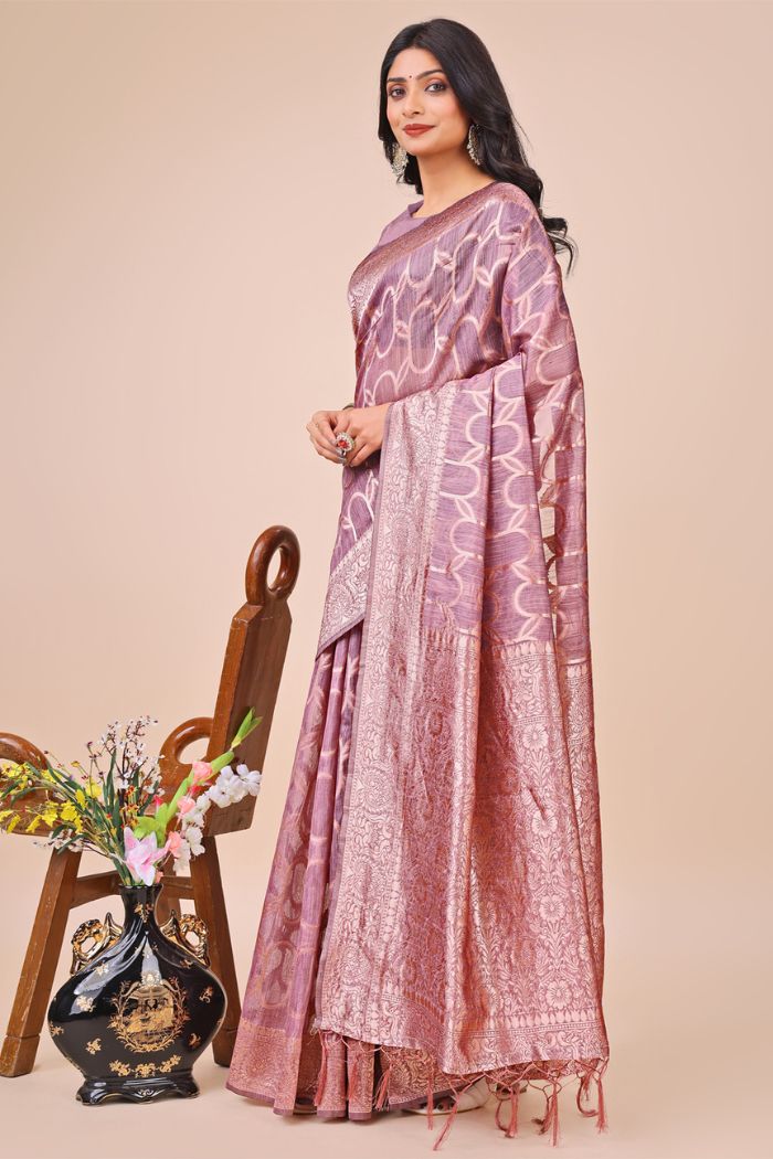 Buy MySilkLove Bubble Pink Linen Cotton Saree Online