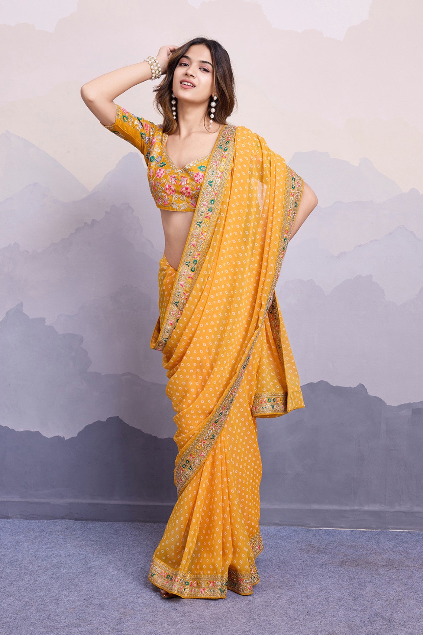 Buy MySilkLove Sunshine Yellow Bandhani Georgette Printed Partywear Saree Online