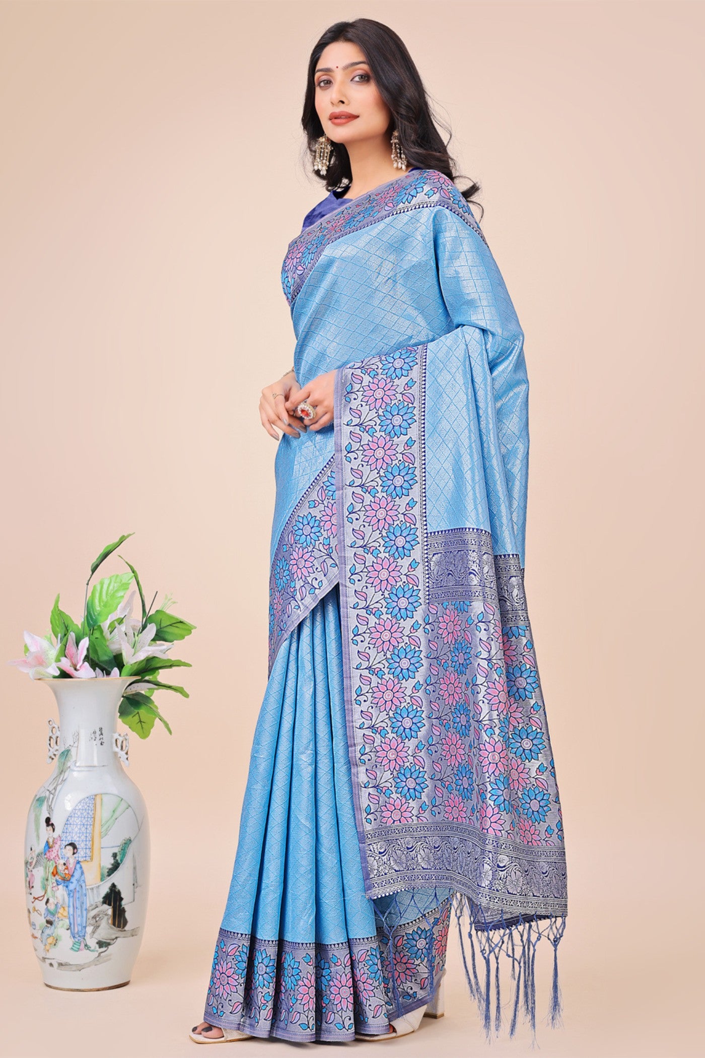 Buy MySilkLove Boston Blue Woven Banarasi Saree Online