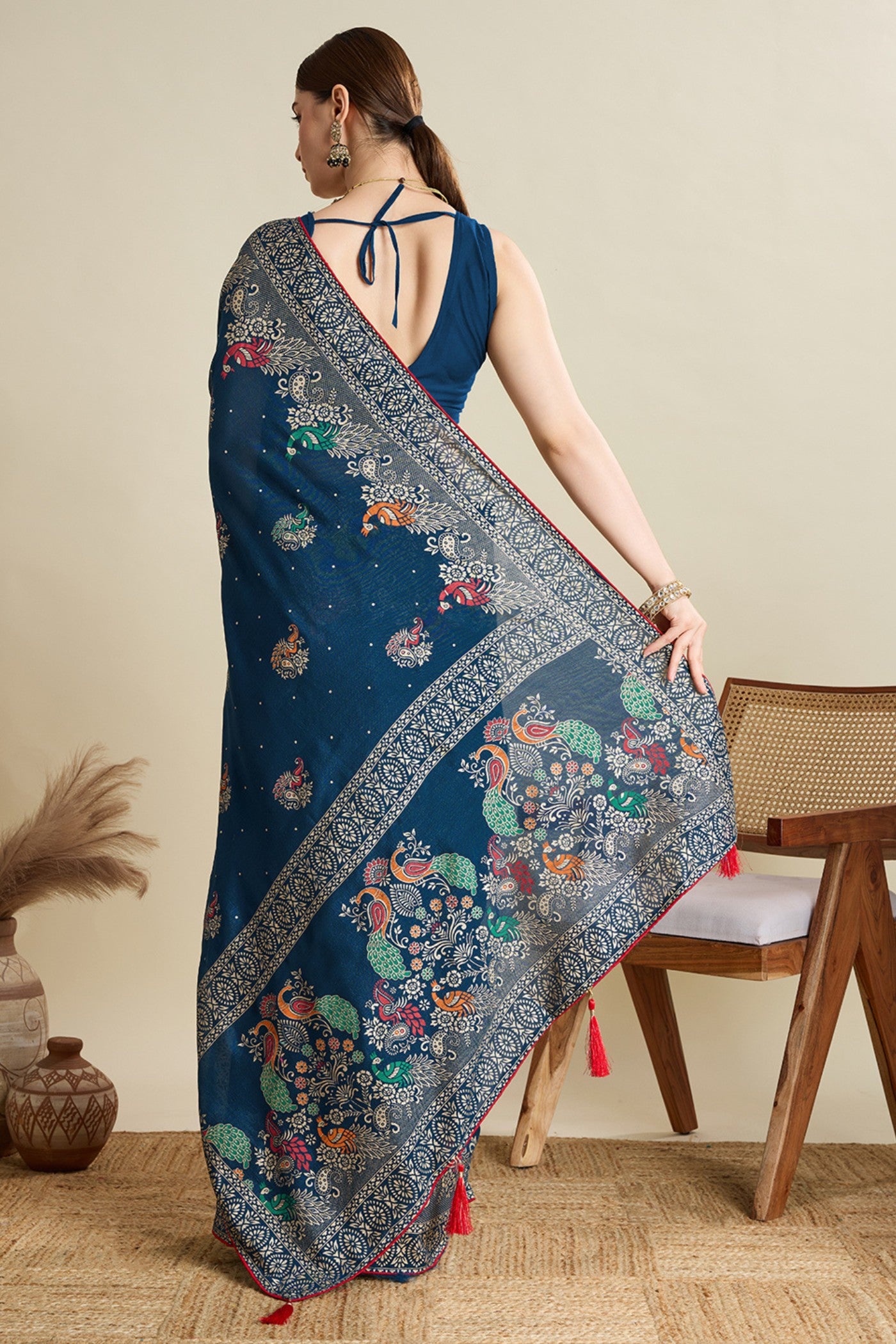 Buy MySilkLove Savoy Blue Printed Chinon Saree Online