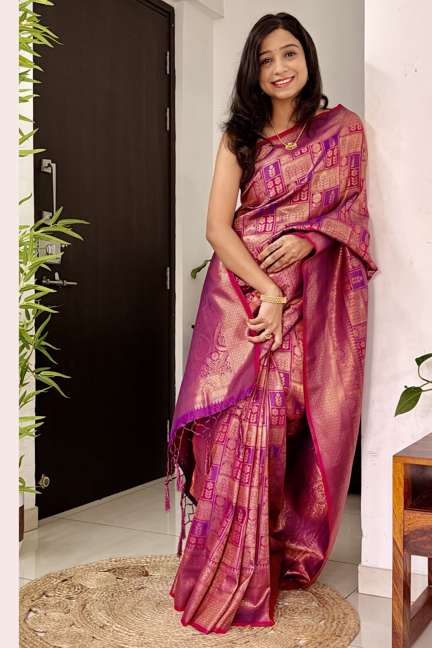 Buy MySilkLove Claret Purple Kanjivaram Handloom Saree Online