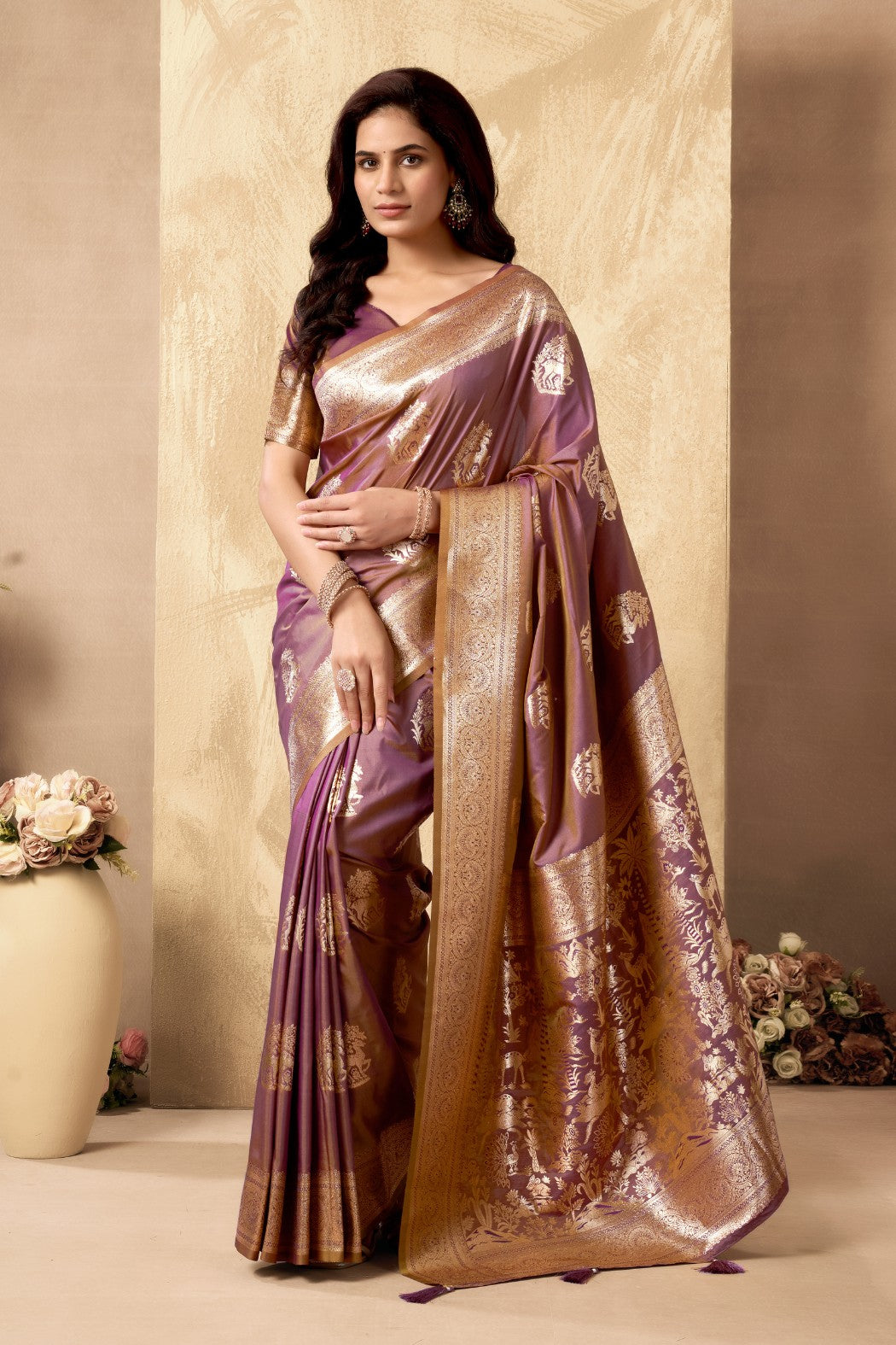 Buy MySilkLove Byzantium Purple Woven Banarasi Soft Silk Saree Online
