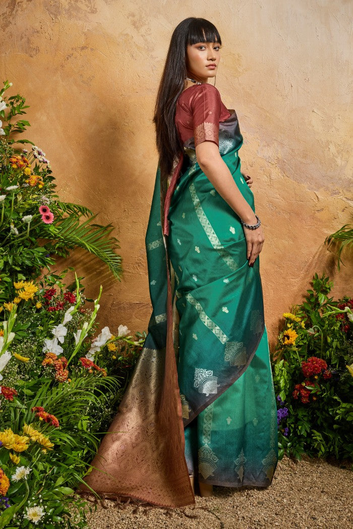 Buy MySilkLove Teal Green Banarasi Handloom Saree Online