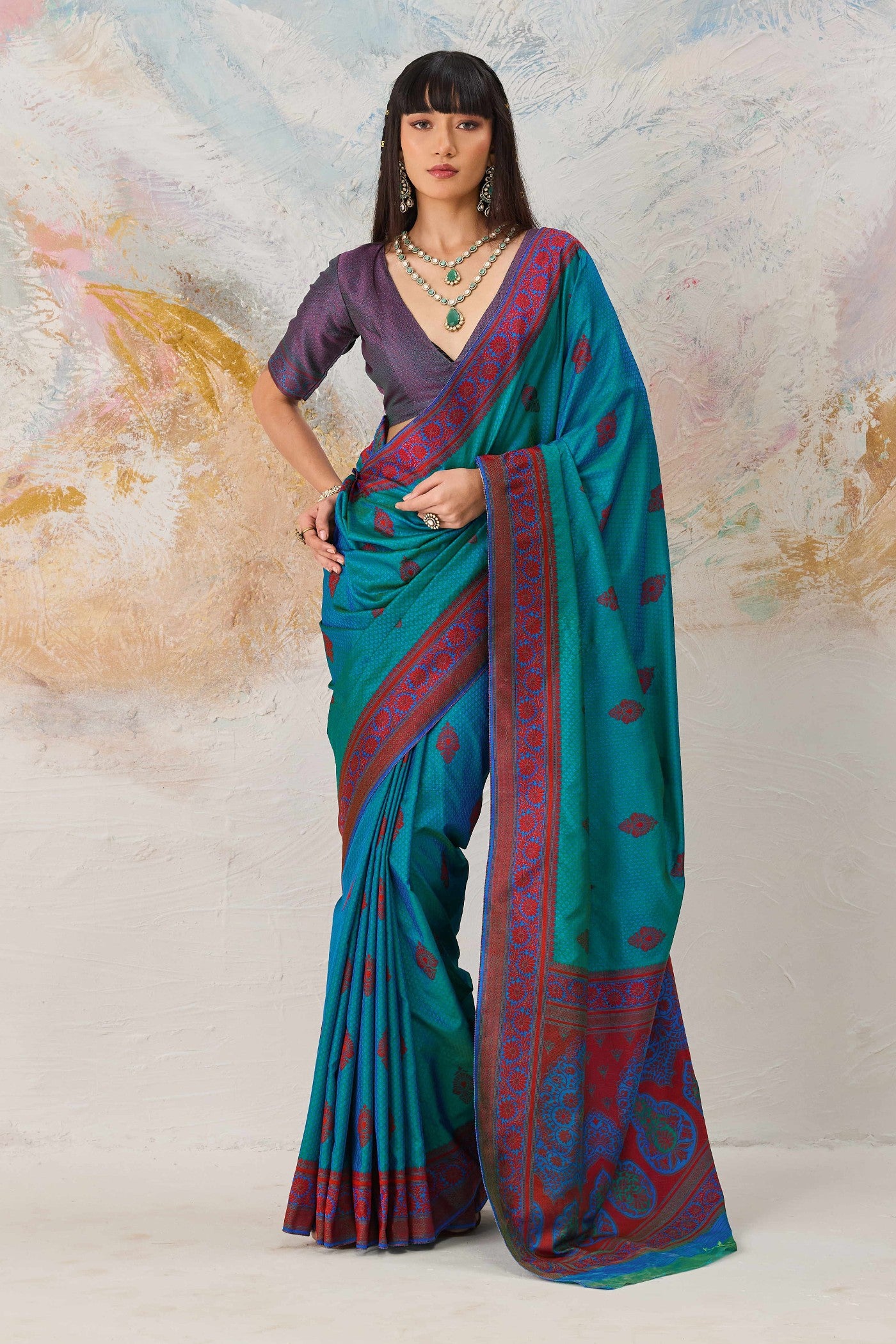 Buy MySilkLove Berkeley Blue Woven Tanchoi Kanjivaram Saree Online